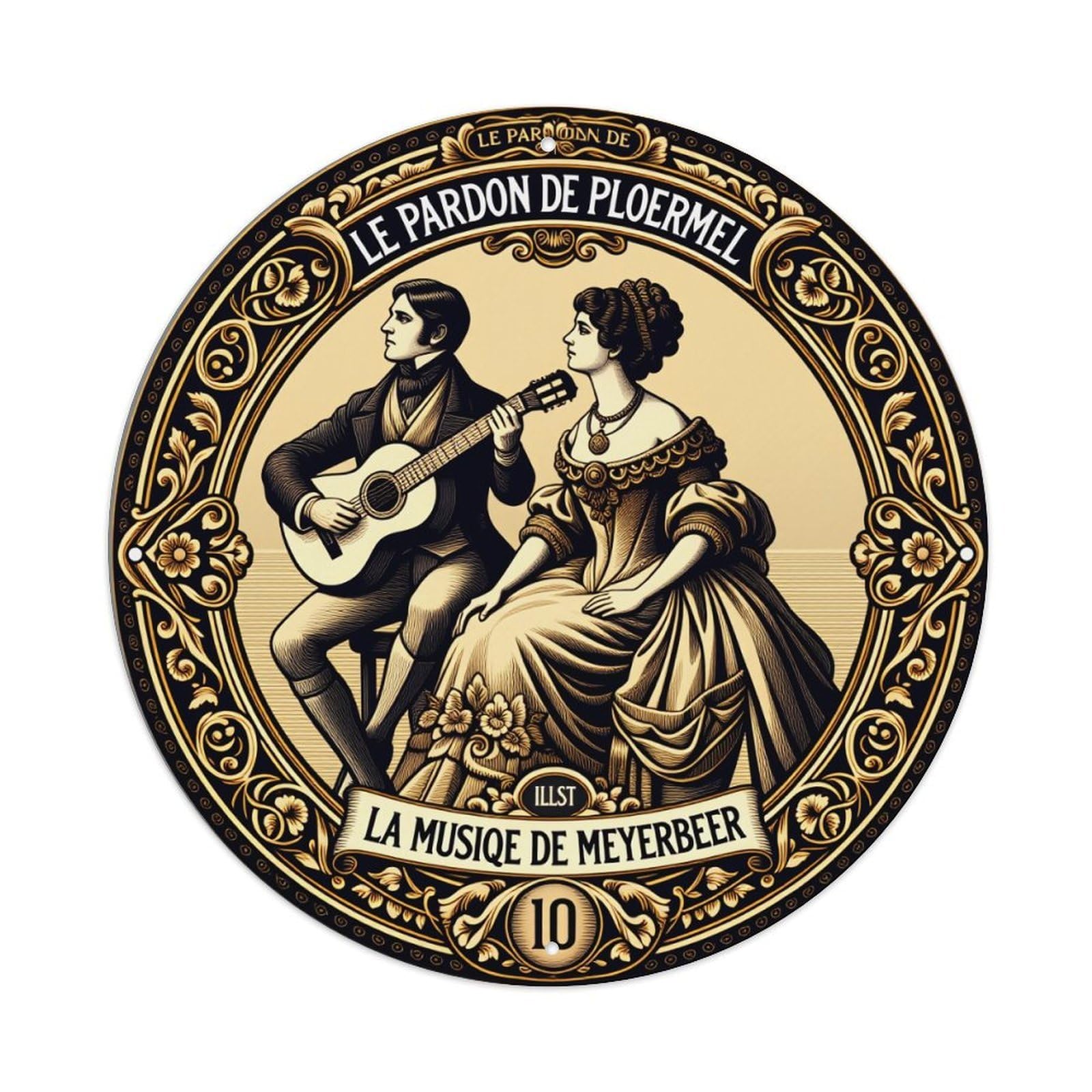 Ornate Circular With Musical Couple Round Tin Sign Vintage Metal Poster Retro Bar, Home, Man Cave, Kitchen, Laundry Room Wall Art Decor Gift 8x8Inch