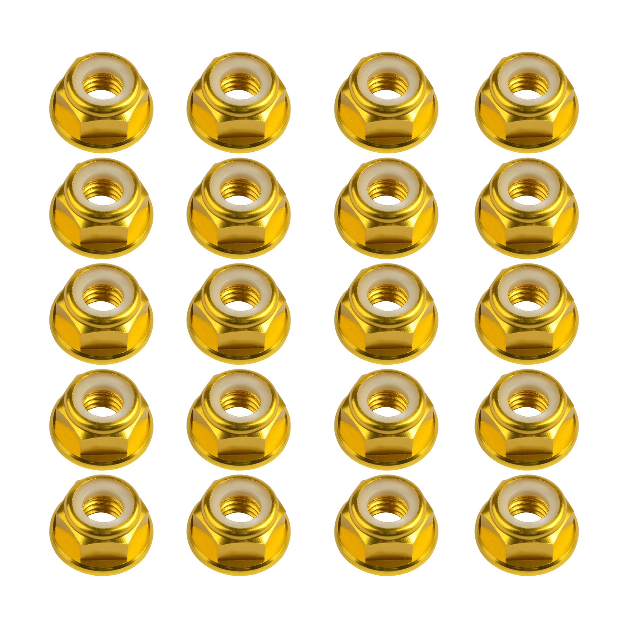 Yaruijia Aluminum Alloy Nut M6 Pitch 1.0mm Flange Hex Nylon Lock Nut Self Locking Bolt Cap for Drone Bicycle Motorcycle Retrofit Part Pack of 20 (Gold
