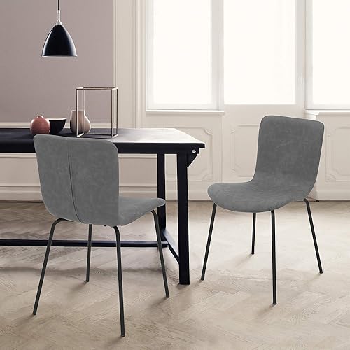 Armen Living Gillian - Juego de 2 sillas de comedor de piel sintética y metal, color gris