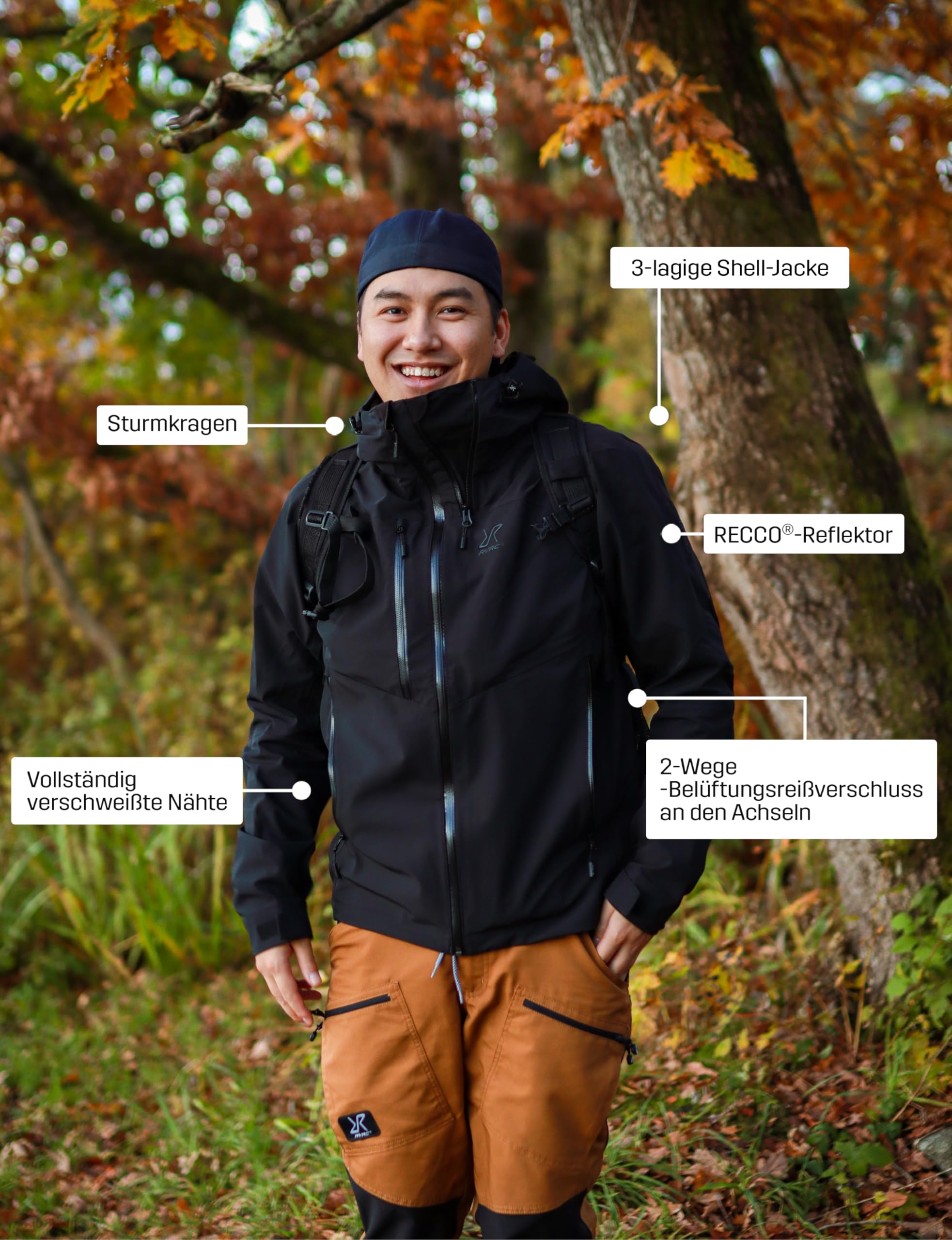 RevolutionRace Cyclone 3L Shell Jacket für Herren, Wasserdichte Jacke mit Recco-Reflektoren zum Wandern