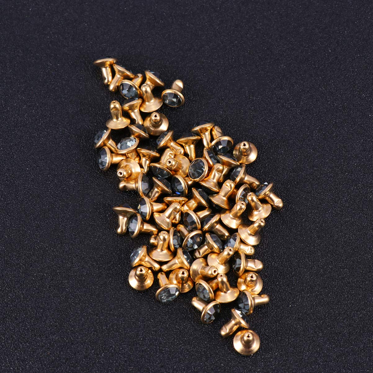 Milisten 100 Pz Rivetti di Strass Borchie Punk Punte di Diamanti Rivetti per Cintura in Pelle Borsa Decorazione in Pelle (Diamante Nero con Bordo Nero