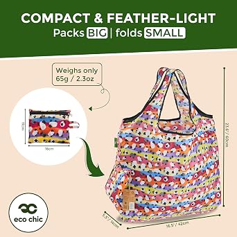 ECO CHIC Foldable Reusable Large Recycled Grocery Bags Lightweight Shopping Tote Bags with Storage Pouch