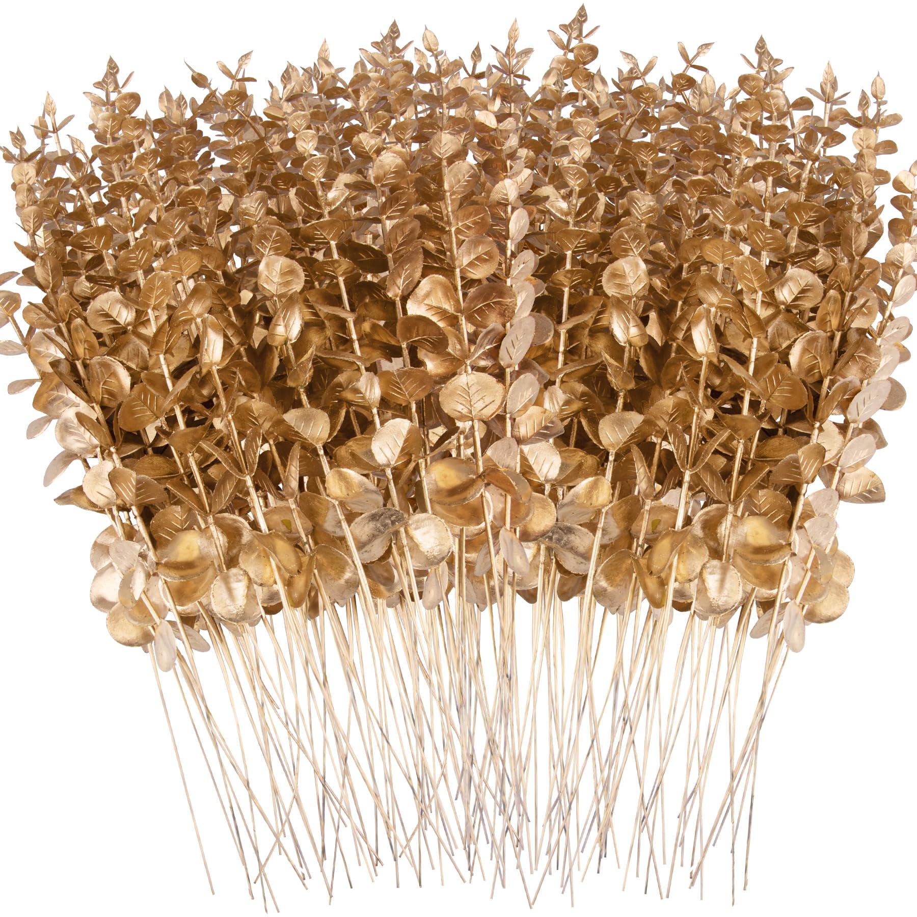 FEQO 120 Pcs Artificial Eucalyptus Stems 15 inch Gold Eucalyptus Leaves Stems Faux Eucalyptus Stem for Vase Wedding Bouquet Home (FF-23-072) โ image 1