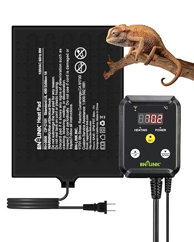 BN-LINK Durable Reptile Heating Pad 6' X 8' with Digital Thermostat Under Tank Heater Terrarium Warmer Combo Set for Tur