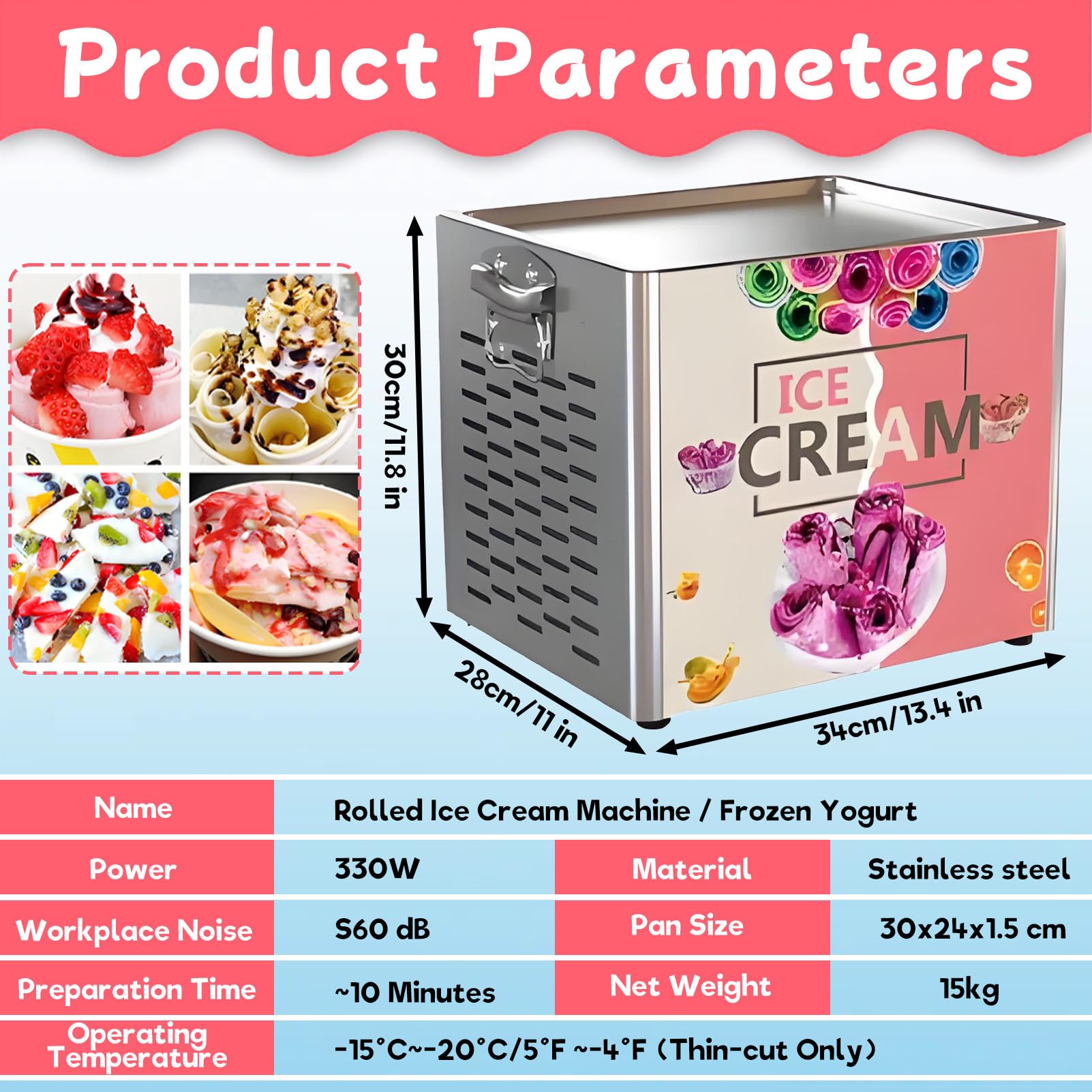 Máquina de acero inoxidable para hacer helado enrollado en casa; el kit incluye 3 espátulas. Una divertida actividad familiar para preparar al instante helado enrollado, sorbete, yogur o gelato.