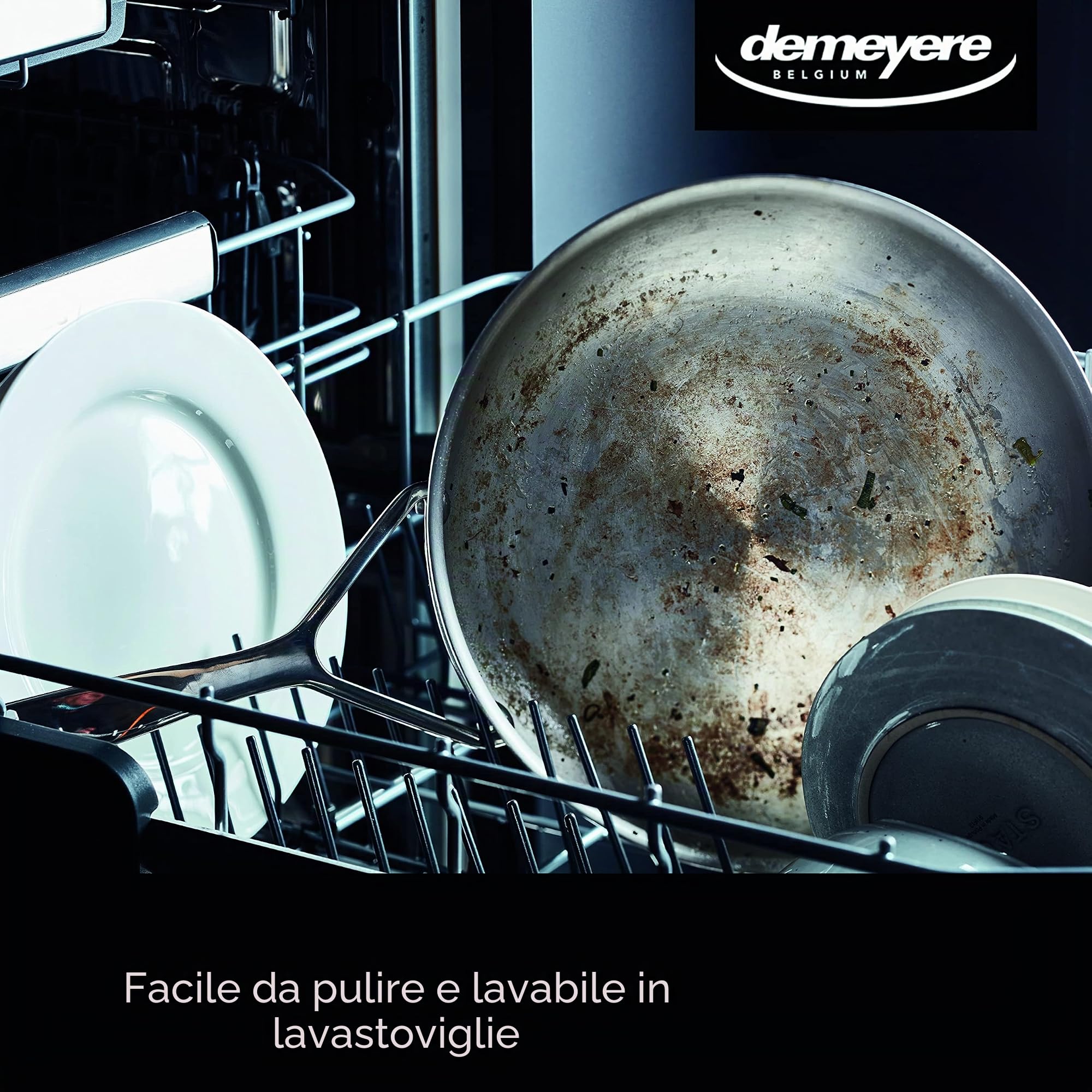 DEMEYERE Padella acciaio inox Essential 5, compatibile con tutti i fornelli e piastre induzione. Efficienza energetica, rapida conduzione di calore, garanzia 30 anni - Ø 24 cm