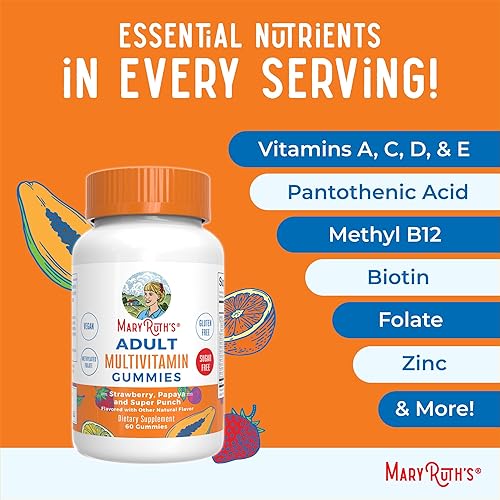 Miniatura 8 de MaryRuth Organics Multivitamínico para mujeres y hombres, sin azúcar, gomita multimineral para adultos con vitamina C, D y E, vitaminas B, biotina,