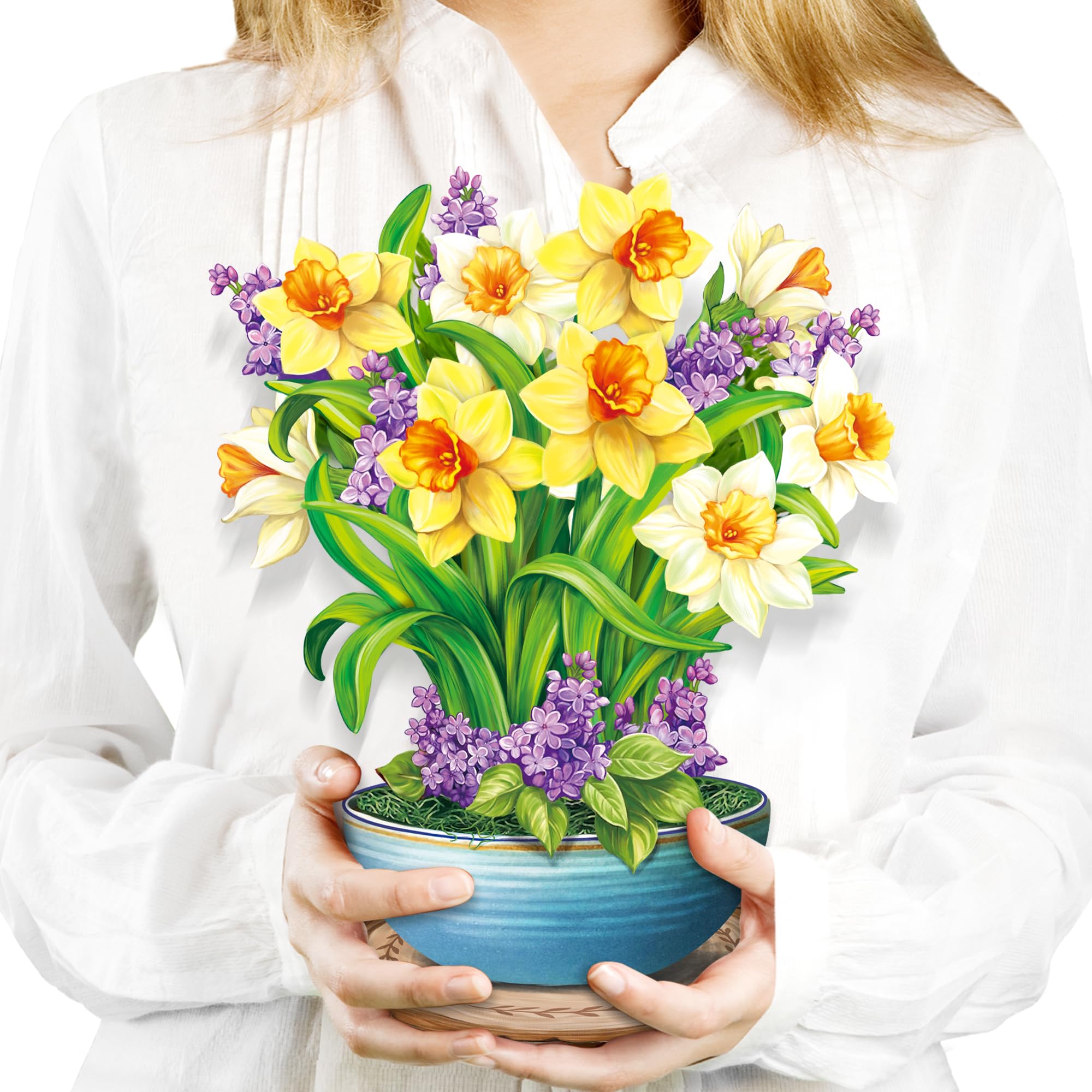 Airpark Faux English Daffodils Paper Flowers Bouquet Decor, Suitable for Home Decor Indoor Desk Table Decoration, Fake Flowers for Centerpiece Dining Table,Bedroom,Kitchen,Party Decor,Yellow