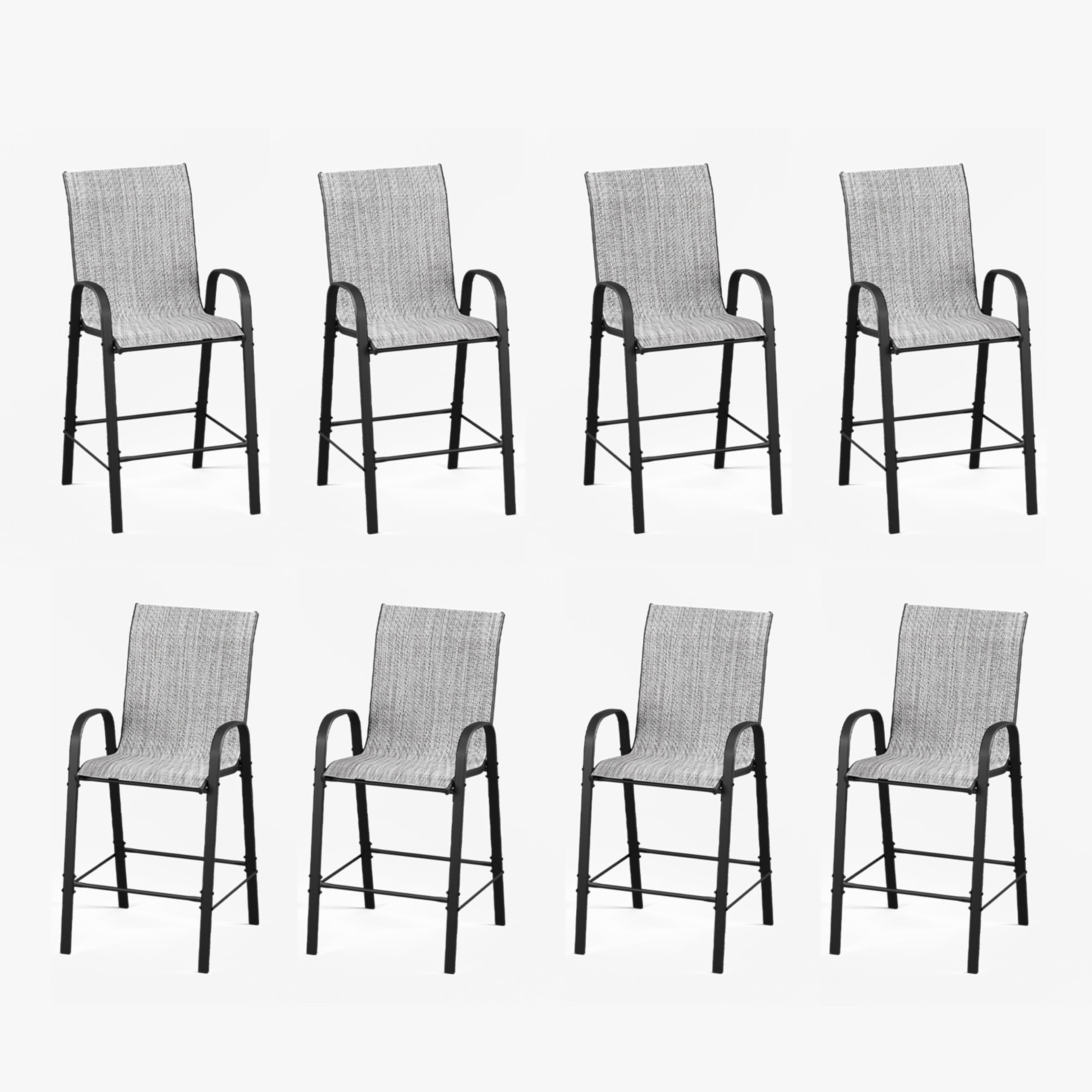 UDPATIO Outdoor Bar Stools Set of 8, All Weather Outdoor Stools Bar Height with Breathable Textilene Fabric, High Back Barstools for Backyard, Balcony