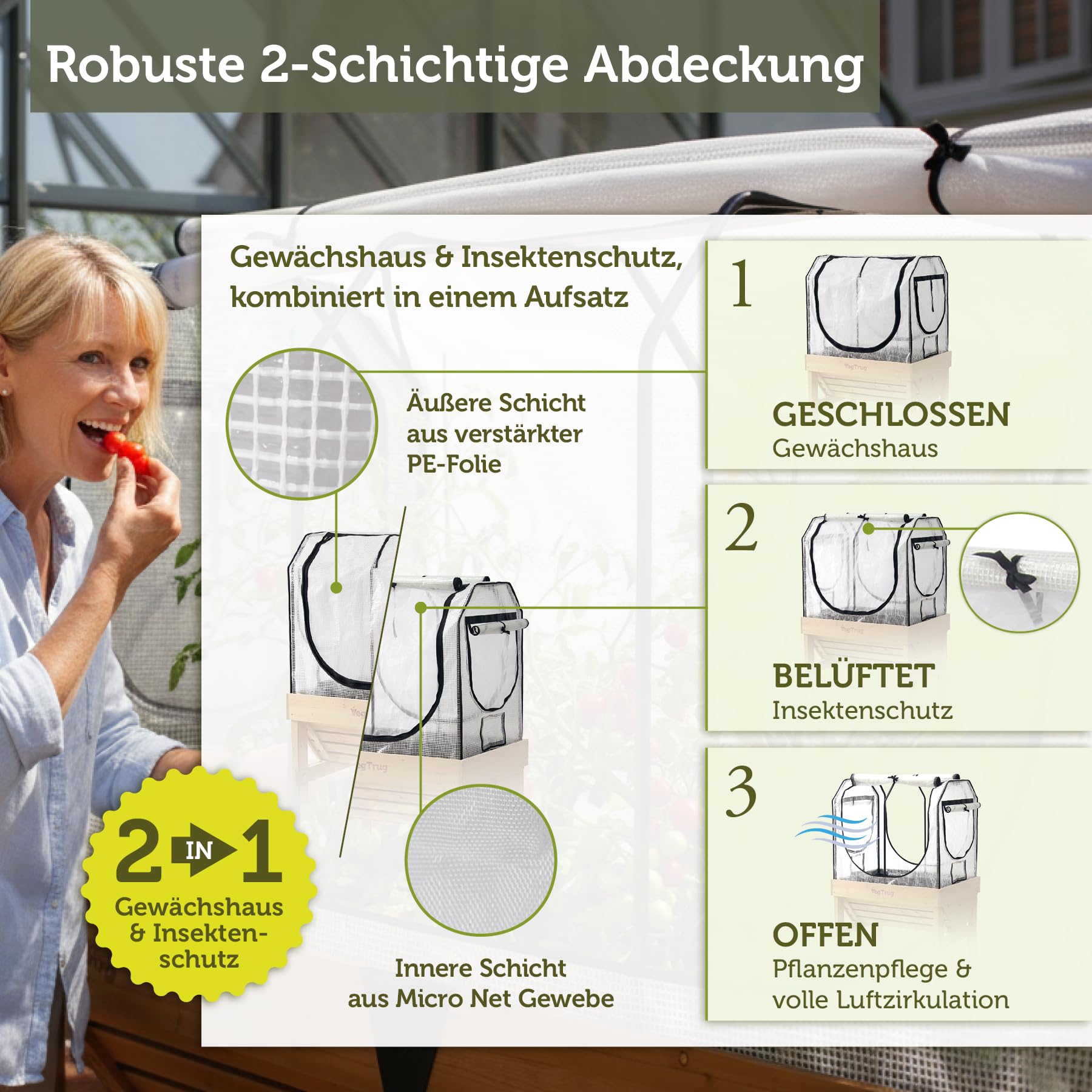 VegTrug® Gewächshausaufsatz Classic - passgenaue Hochbeet Abdeckung mit Micro-Net-Funktion & PE-Folie - Frühbeet Aufsatz für Pflanzkasten - 99,5x72x90 cm