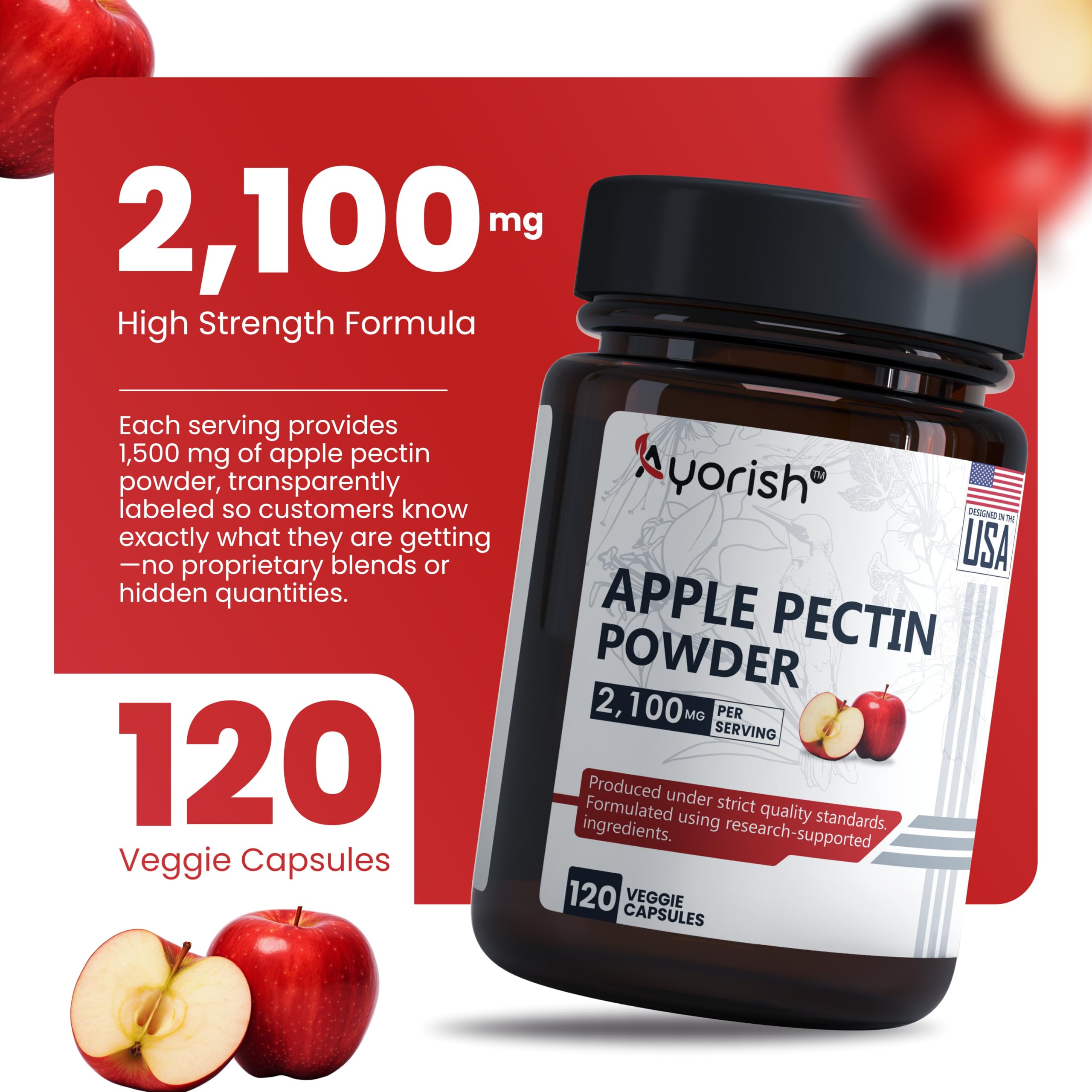 Ayorish Apple Pectin Capsules 2100mg 120 Count Apple Pectin Powder Plant Based Fiber Pectin Extract Vegan Non GMO — Amazon image 3