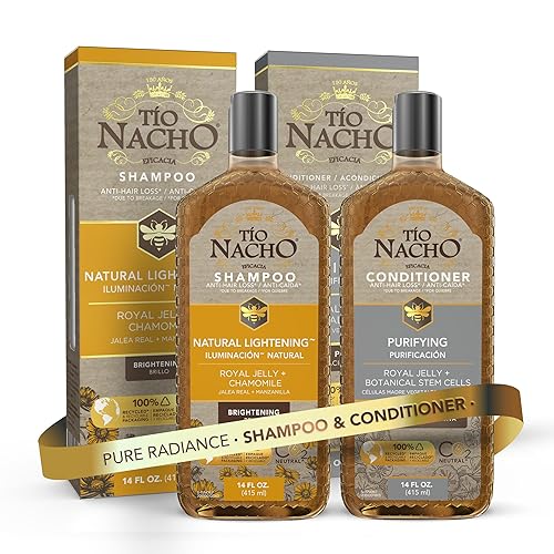Tio Nacho Set de champú y acondicionador, champú aclarador natural con jalea real y manzanilla + acondicionador purificador con células madre