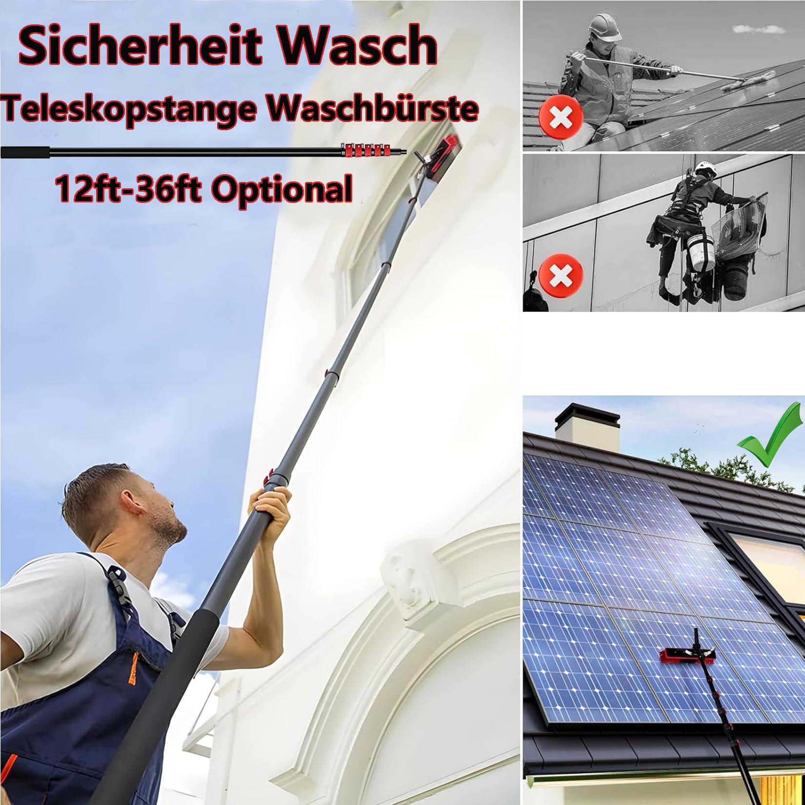 Teleskopstange Fensterreinigung Set, 3.6m/5.4m/6m/7.2m9.2m /10.8m