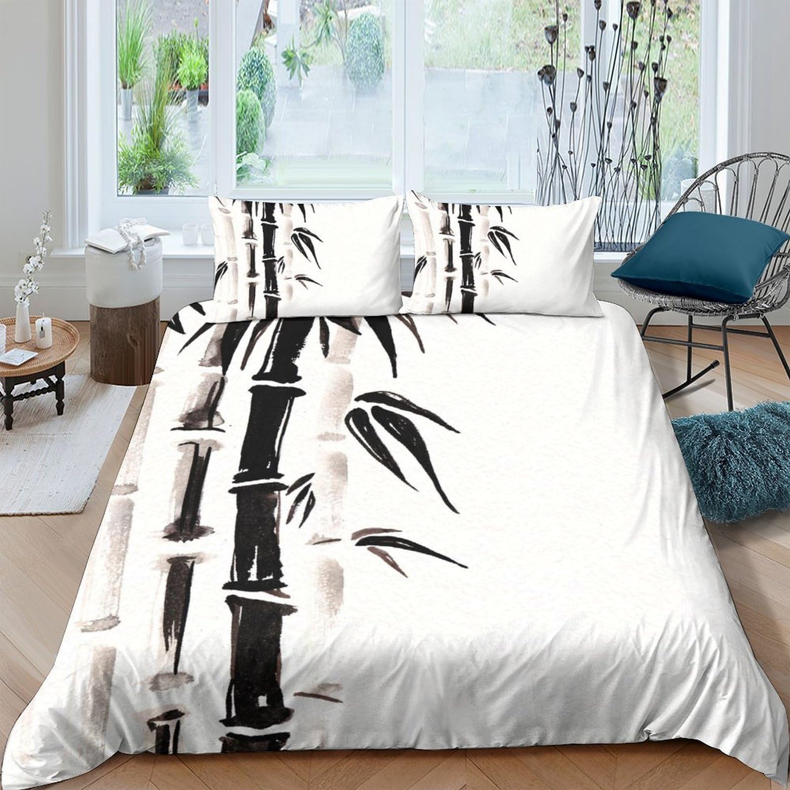 Ctjqhvkz Style-5 3D Printed Ink Bamboo Fitted Sheet Microfiber Soft Breathable Watercolor Bamboo Bed Cover For Bedroom Guest Room Decor Single（135X200cm）