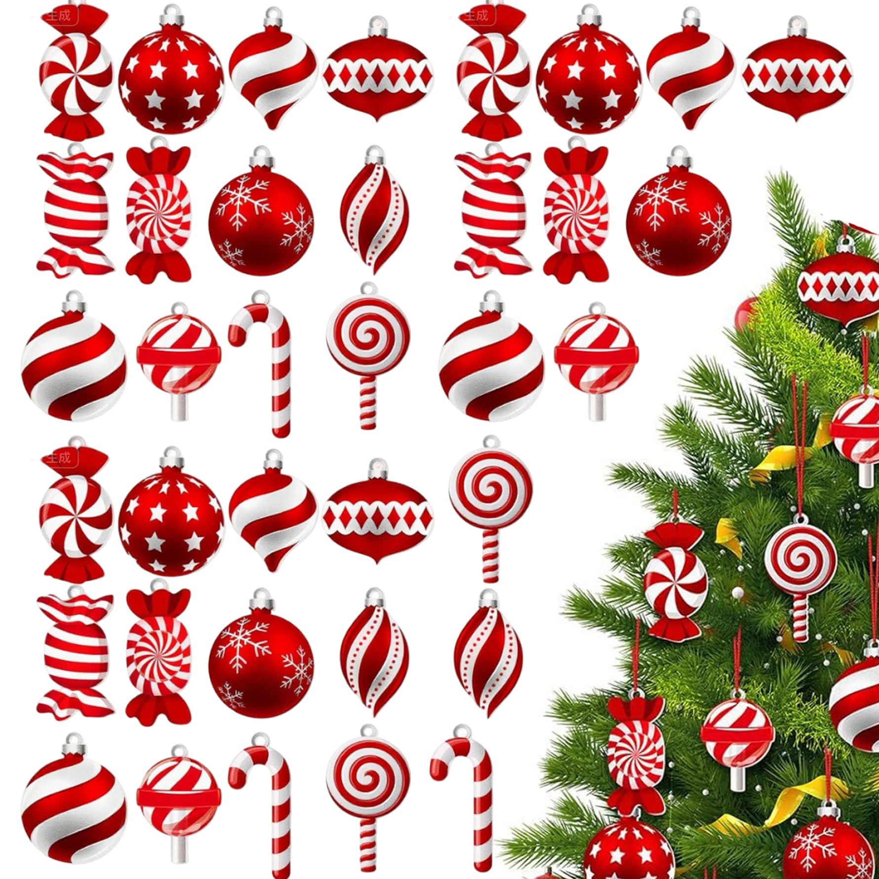 Syutokul Christmas Tree Decorations, Wooden Candy Hanging Christmas Ornaments Set with Ropes for Home Party Holiday 36Pcs/Set.