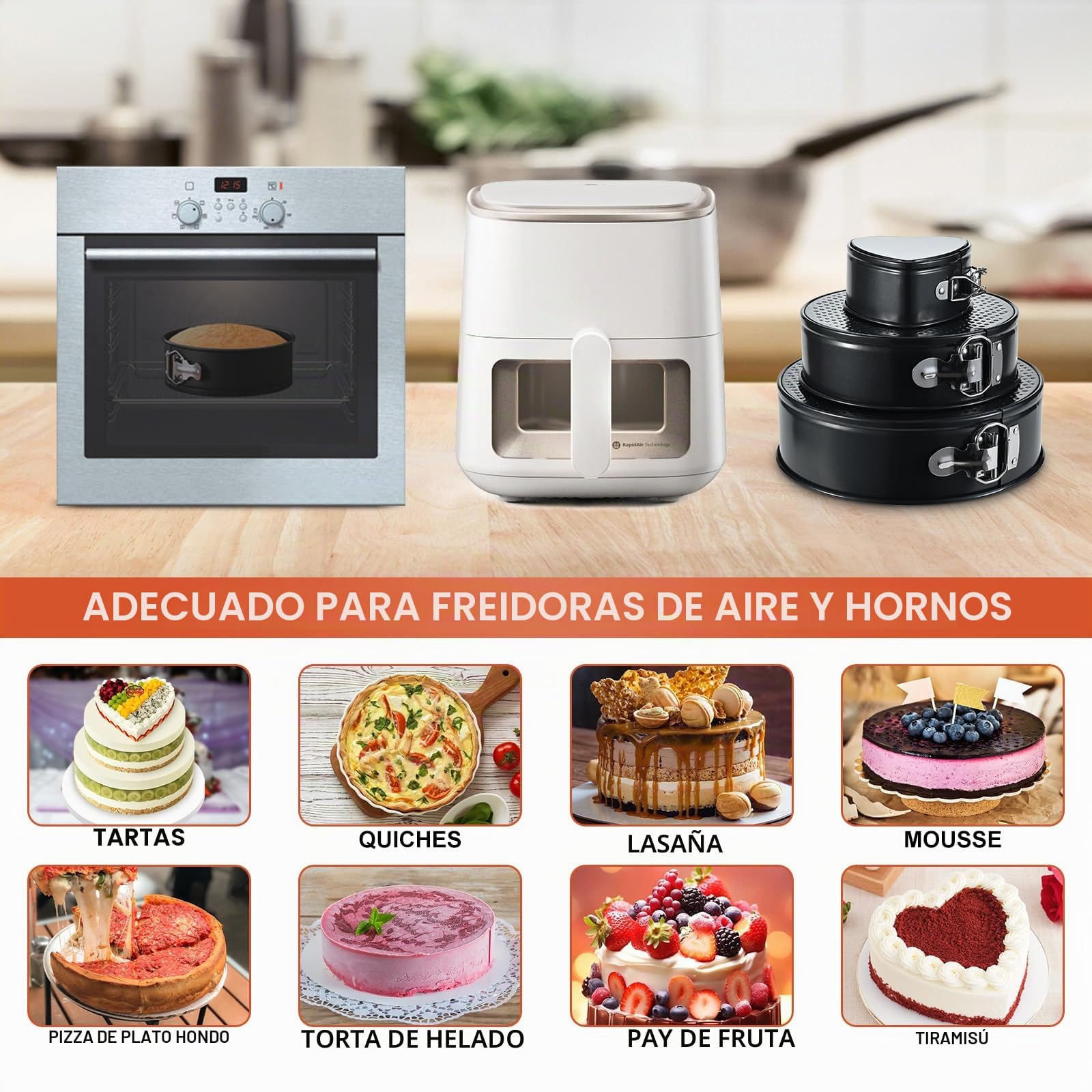 3 Pcs Bandeja antiadherente para tarta de queso 10cm+18cm+23cm, Bandeja redonda para tartas a prueba de fugas con fondo extraíble, moldes para tartas de cumpleaños de liberación rápida