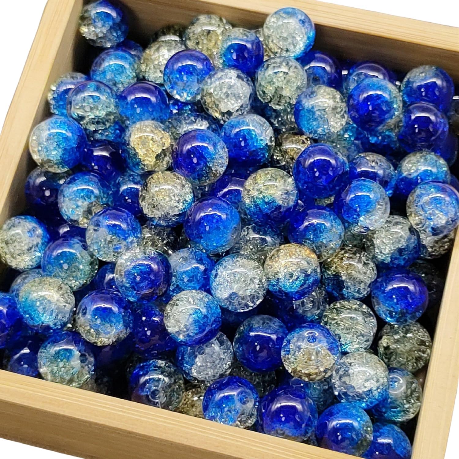 Glass Beads 10mm 100-piece Round Beads for Accessory Making and Crafting Bead Parts for Bracelets and Necklaces Vivid Colors (Blue & Pale Yellow) NYANDELMO ND-0280-R02-H37-BUPYE