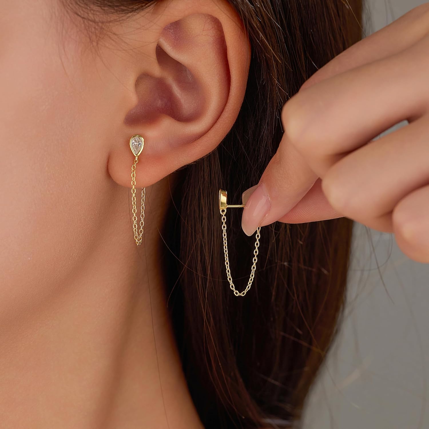 CZ Moon Cross Chain Studs Earrings for Women,925 Sterling Silver Love Heart Teardrop Chain Dangle Earrings to Daughter 14K Gold Plated Minimalist Bar Dangle Earrings Easter Mother's Day Jewelry Gifts