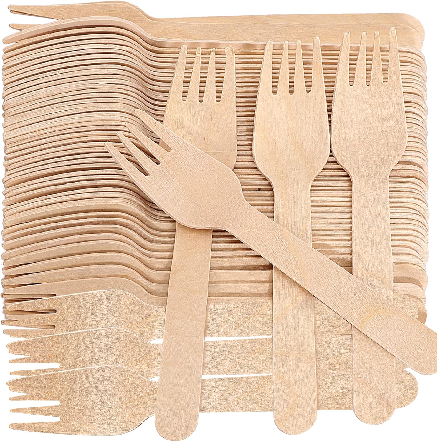 100 Pack Disposable Wooden Forks,6.22" Length Compostable