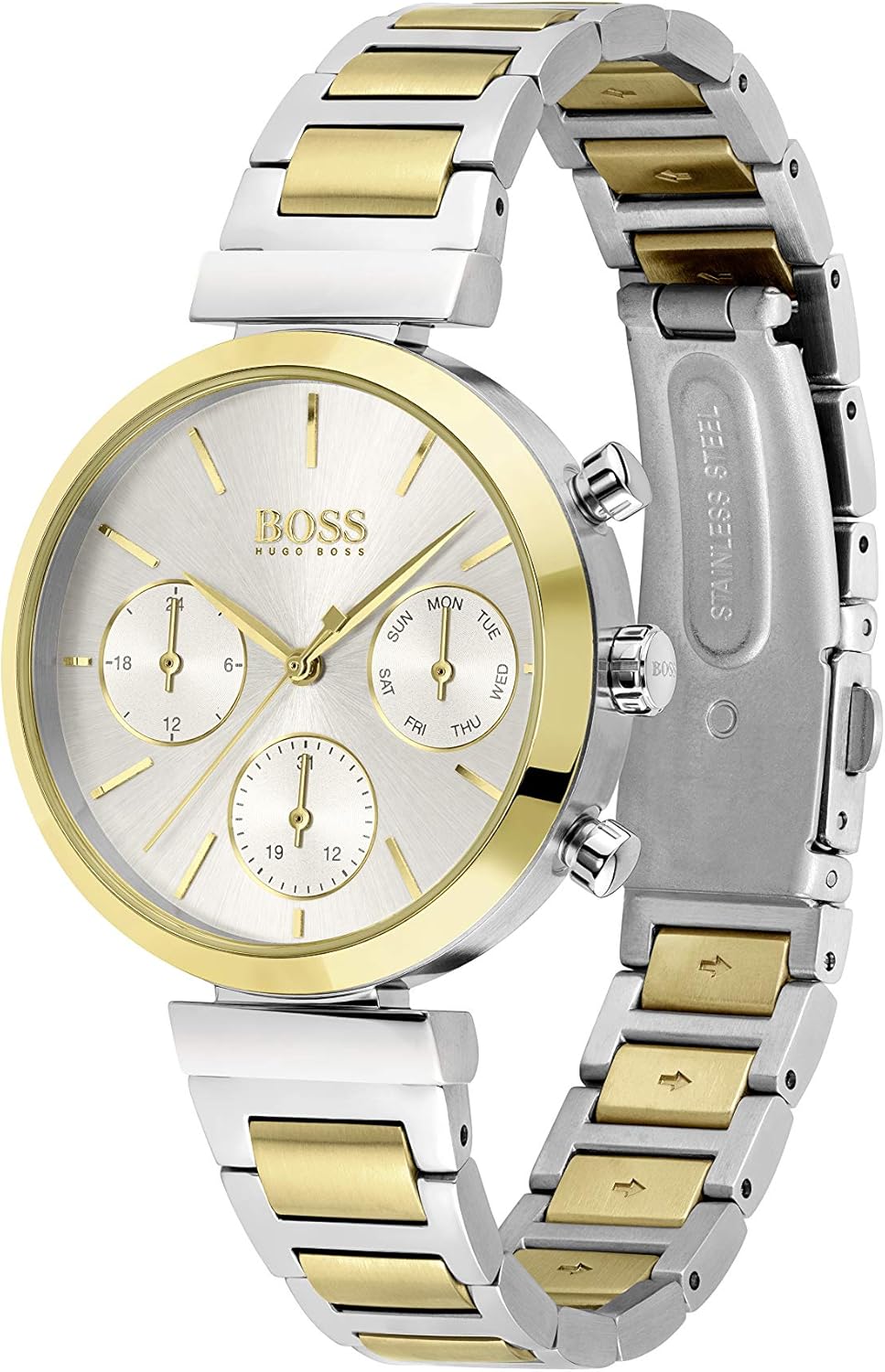 BOSS Orologio analogico multifunzione al quarzo da donna collezione Flawless con cinturino in acciaio inossidabile BOSS Orologio analogico multifunzione al quarzo da donna collezione Flawless con cinturino in acciaio inossidabile
