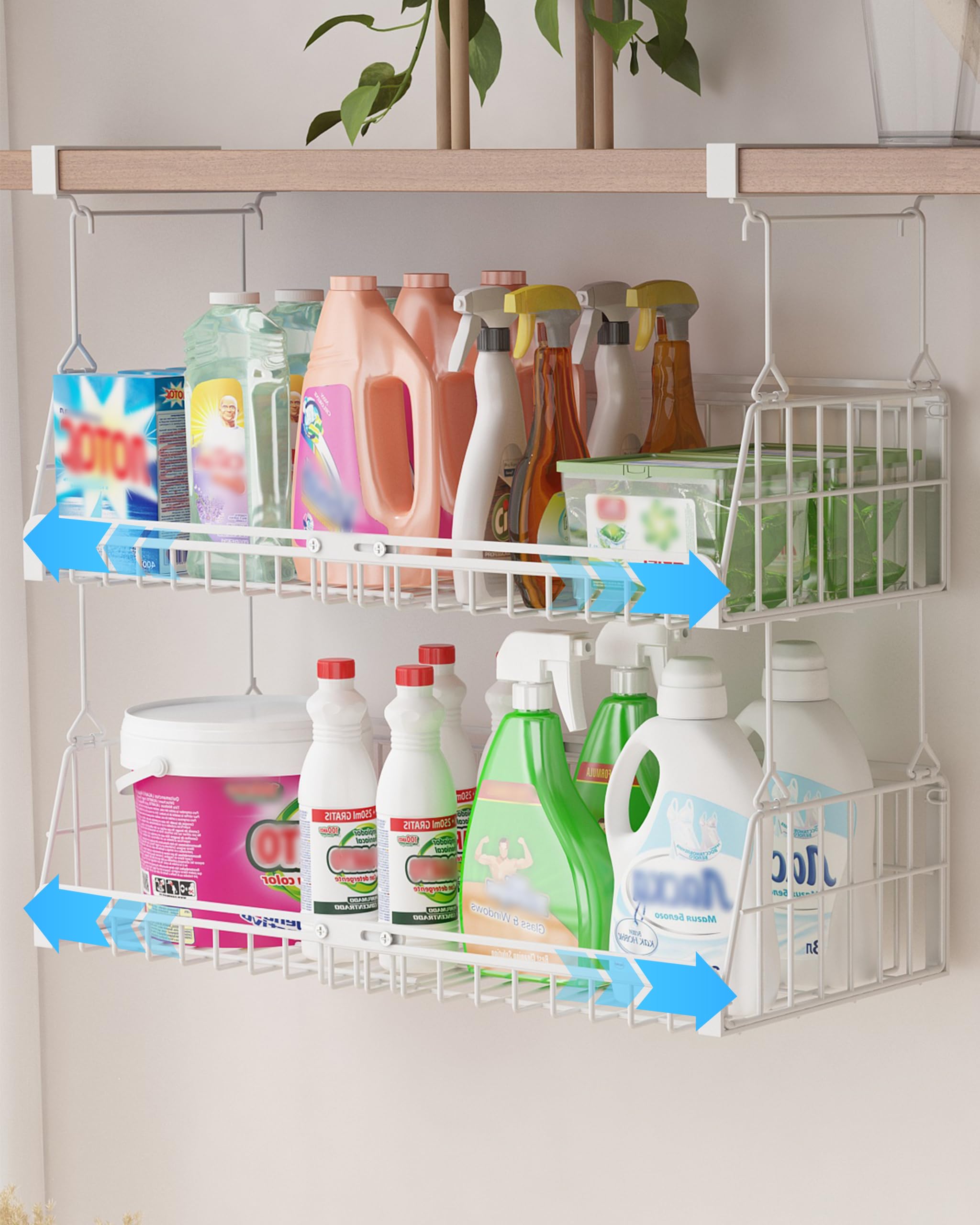 Ornestia 2-Tier Hanging Laundry Room Organizer,Extendable Under-Shelf Hanging Baskets,Cabinet Closet Storage Baskets,Space Solutions for Laundry Rooms,Closet and Pantry Organization,White