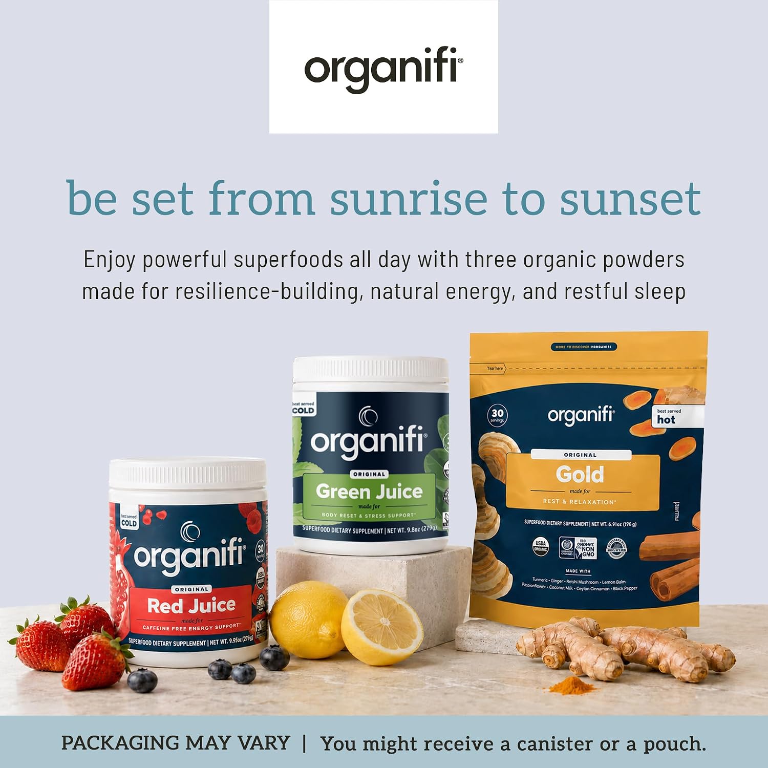 Organifi Sunrise to Sunset Power Box (9.5 Oz. Each) - Organic Superfood Powder - Green Juice, Red Juice, Golden Milk- 30-Day Supply - Vegan image 4