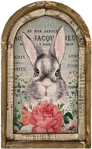 Marsrut Decoración vintage de madera rústica de conejo de pared | Decoración de arte de conejo de granja para sala de estar, oficina en casa y