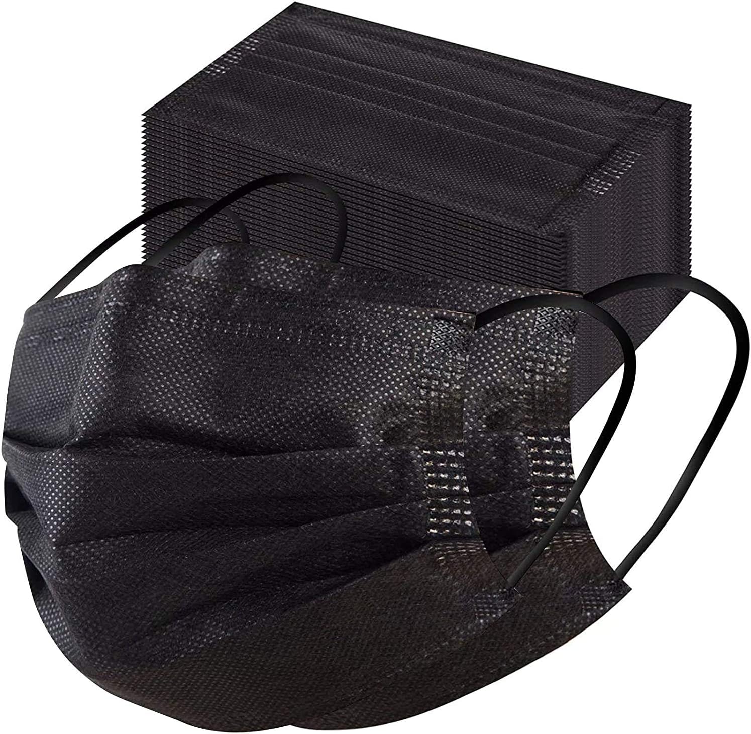 (100 Pack) Pure Black Non Woven Fabric 3 Layer Pollution Face Dust Surgical Disposable Mask With Nose Pin