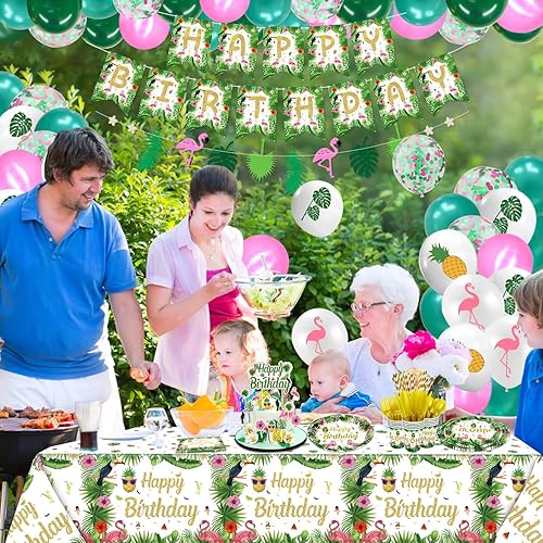 Miniatura 2 de 234 piezas hawaiana Aloha suministros de fiesta tropical Luau decoraciones de fiesta hawaiana decoración de fiesta de verano - Platos, pancarta,