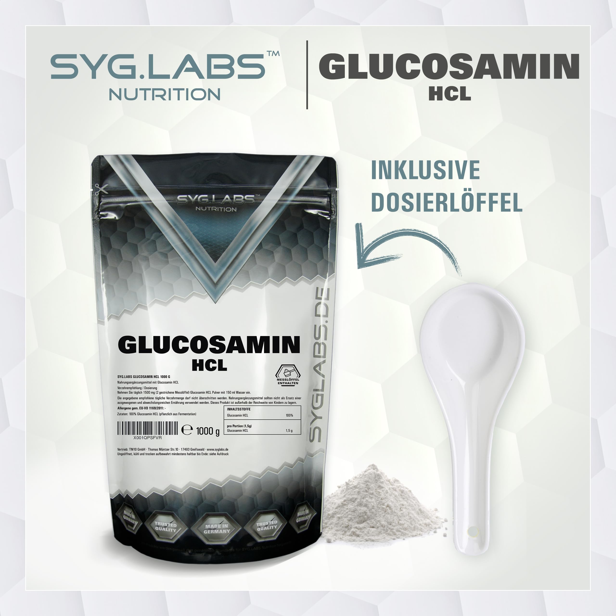 Glucosamin HCL - 1000g reines Glucosamin HCL Pulver - hochdosiert aus pflanzlicher Fermentation - 1kg vegan - Premium Qualität