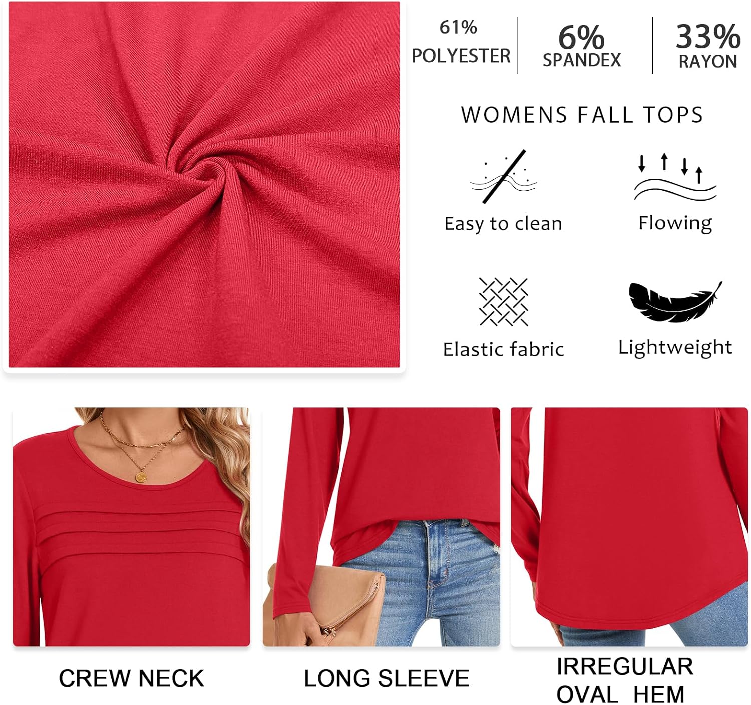 Anyhold Womens Fall Long Sleeve Tunics Tops Dressy Casual Pleated Blouses Trendy Crew Neck Shirts - Image 5