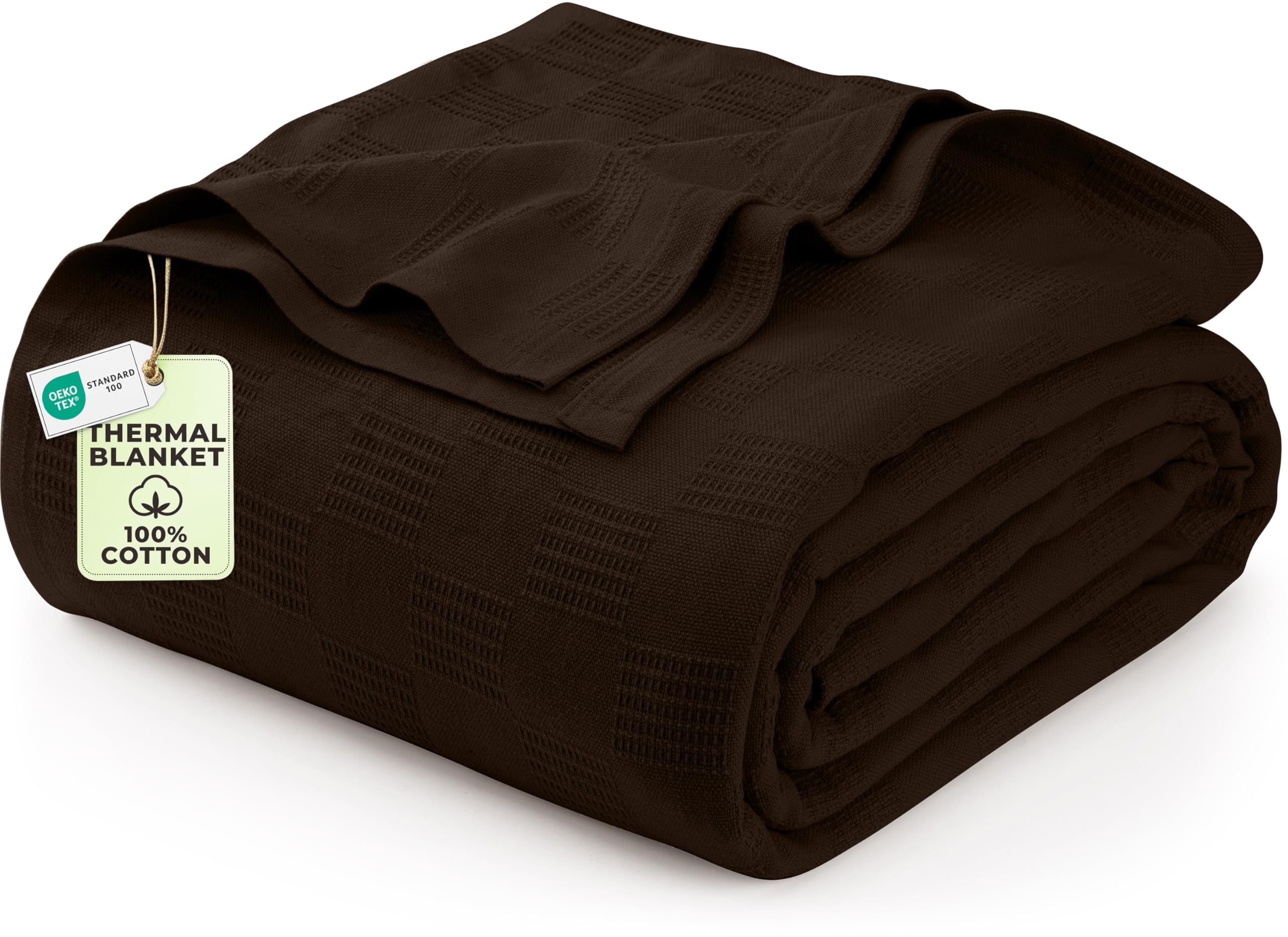 Utopia Bedding Brown 100% Cotton Blanket [Twin Size - 90x72 Inch] 350GSM Lightweight, Soft and Breathable Thermal Blanket for All Seasons