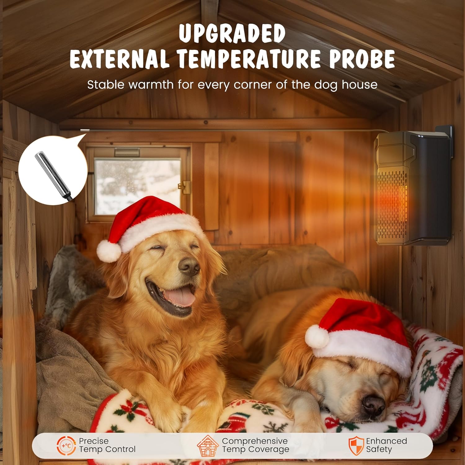 Dog House Heater with Thermostat - PETNF 500W Outdoor Dog Heater WIFI APP Remote Control,Doghouse Heaters for Outside Kennel with External Temperature Probe,41~113℉Adjustable Temp & Timer,Safe for Pet