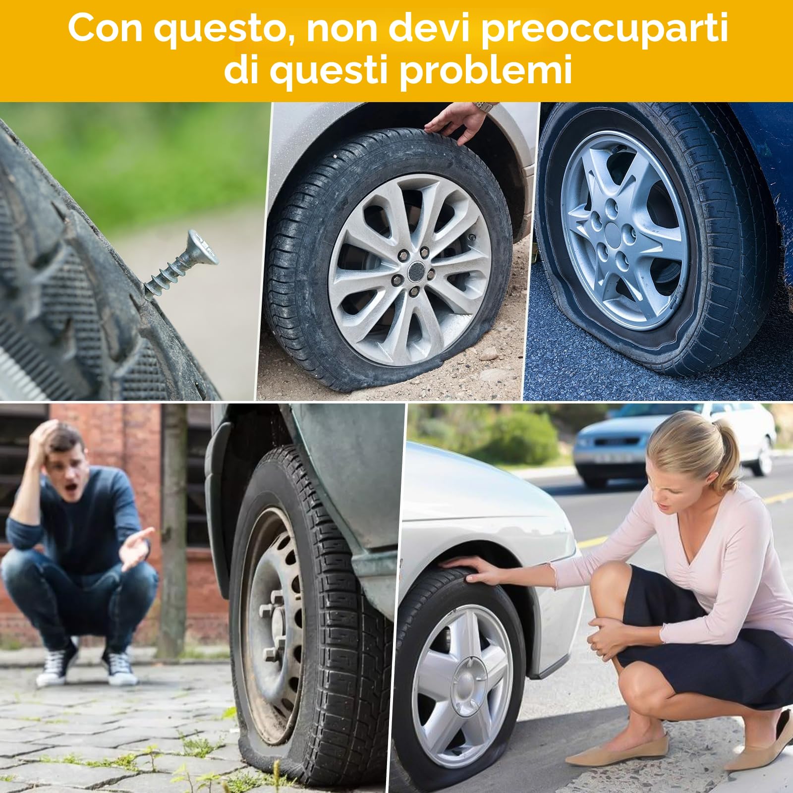 Kit Riparazione Pneumatici Auto Moto 58pcs, Kit Riparazione Gomme Moto, Kit Foratura Auto, Valido per Tutti i Tipi di Pneumatici per Auto, Moto, Camion, Trattore, Camper