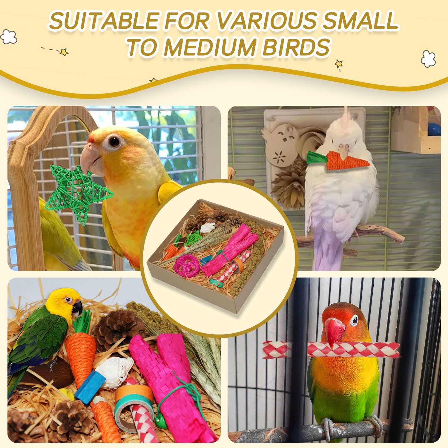 Natural Bird Toy Foraging Parrot Shredding Toys Box - Interactive Shredding & Chewing Toys for Parrots, Conures, Budgies, Lovebirds, Small to Medium Birds - image 5