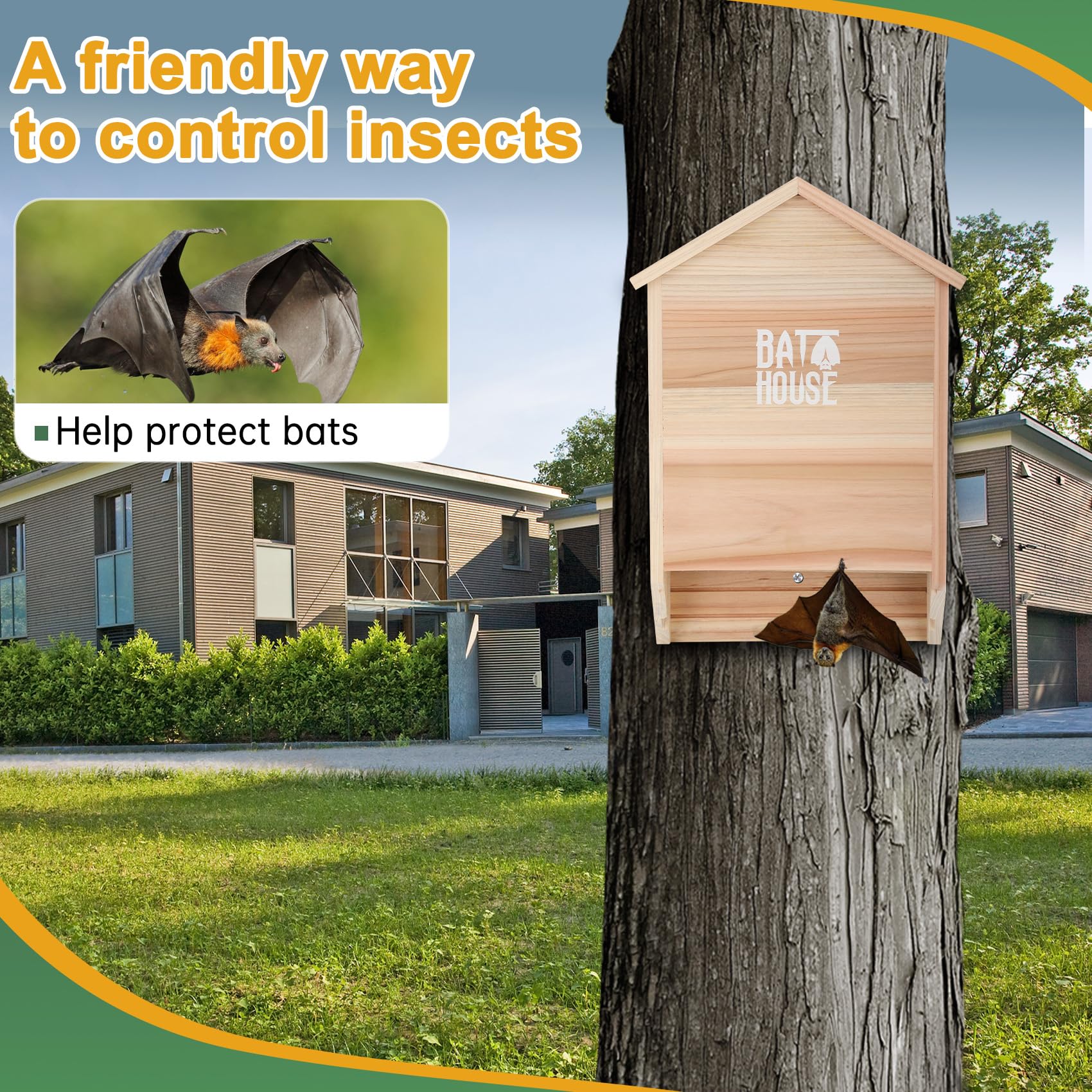 INCLY Abri Pour Chauve-souris D'extérieur En Bois De Cèdre Naturel Foncé à Double Chambre, Résistant Aux Intempéries, Pré-fini, Facile à Installer, 38,1 X 23,4 X 8,1 Cm