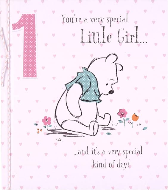 Age 1 Birthday Card for Little Girl from Hallmark - Winnie-the-Pooh Design, Pink Bear, 18 x 16 x 0.2 cm