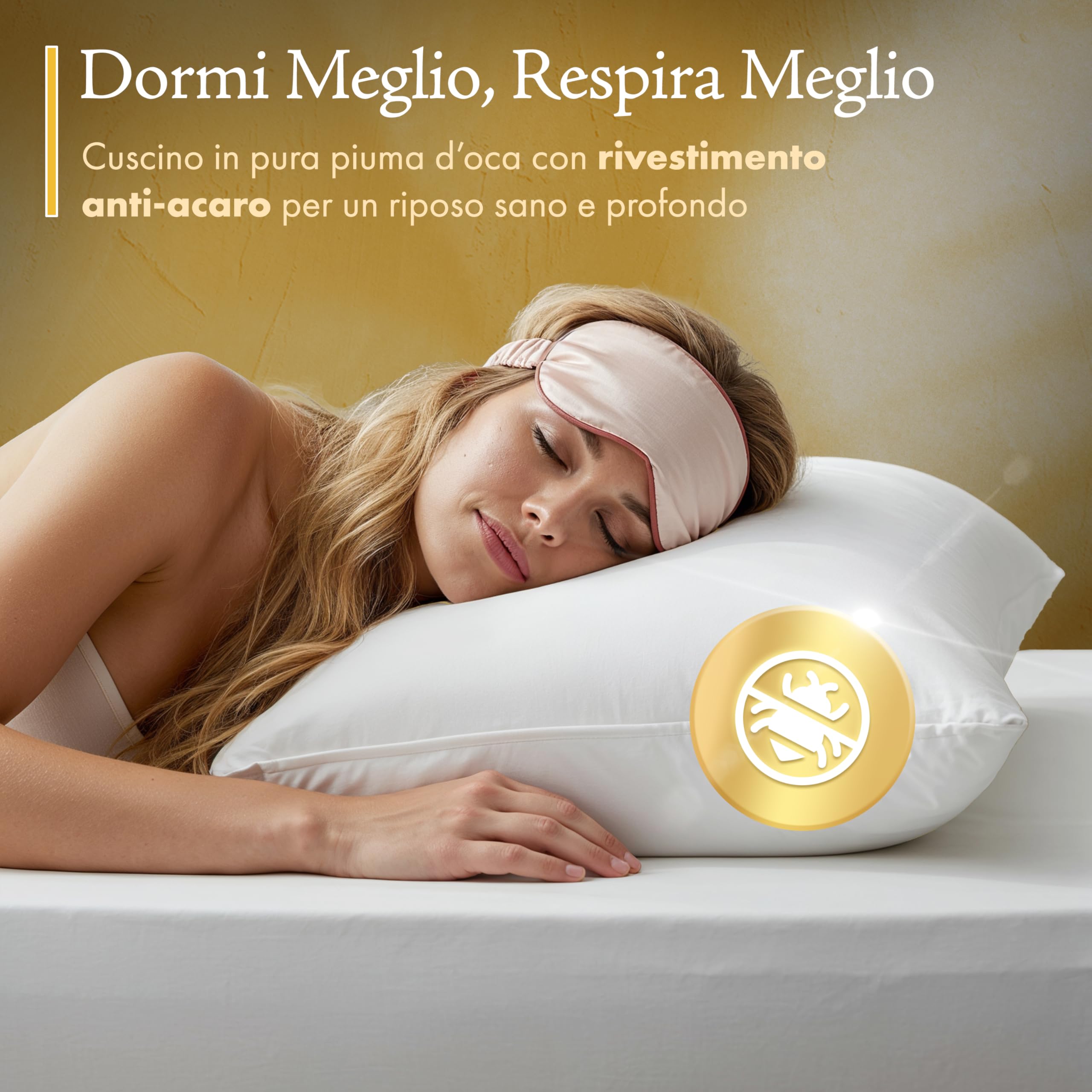 Dream Cuscino Piuma D'oca 100% 50x80cm Qualità Premium Made in Italy – Cuscino Letto con Federa Antipiuma in Cotone Saia - Guanciale Antiacaro Anallergico Certificato OEKO-TEX®