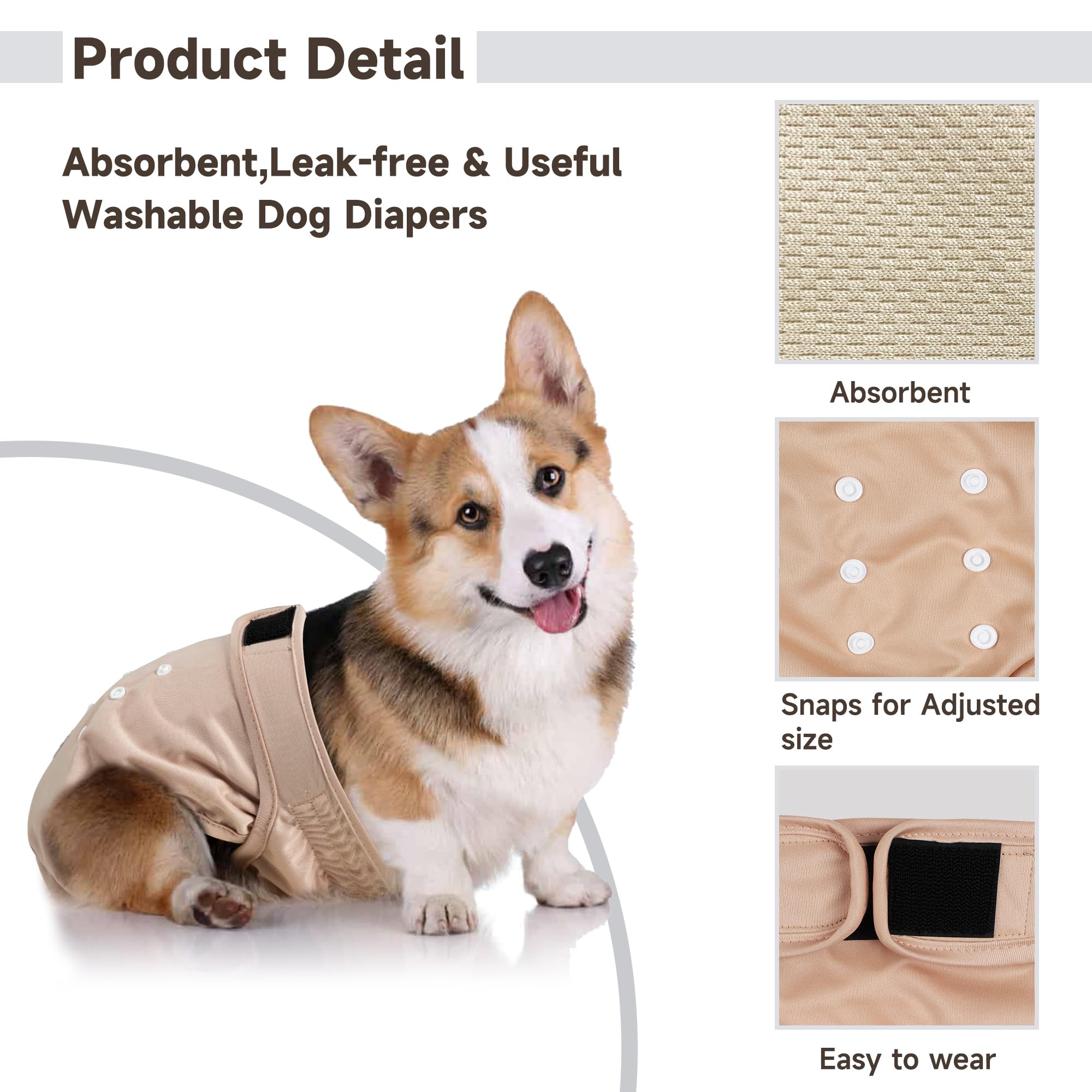 Amazon | Langsprit 雌犬おむつ 尾穴なし、再利用可能な子犬 フレンチ