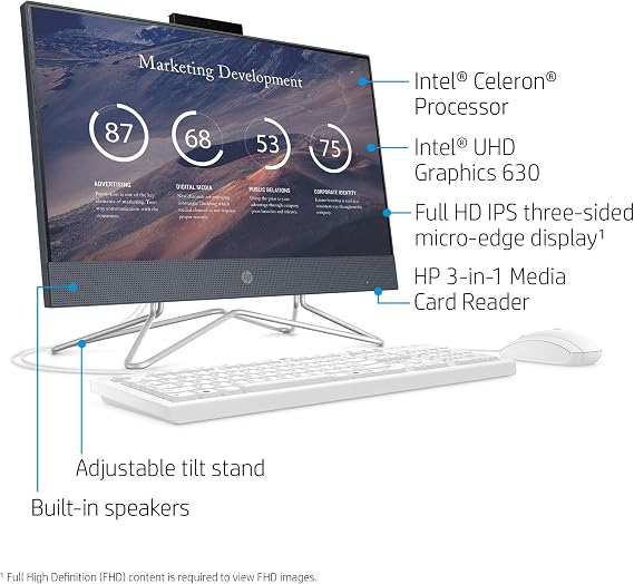 HP 22-DF 21.5-Inch Full HD WLED Intel Celeron G5900T 4GB 256GB SSD Win 10 All-in-One PC