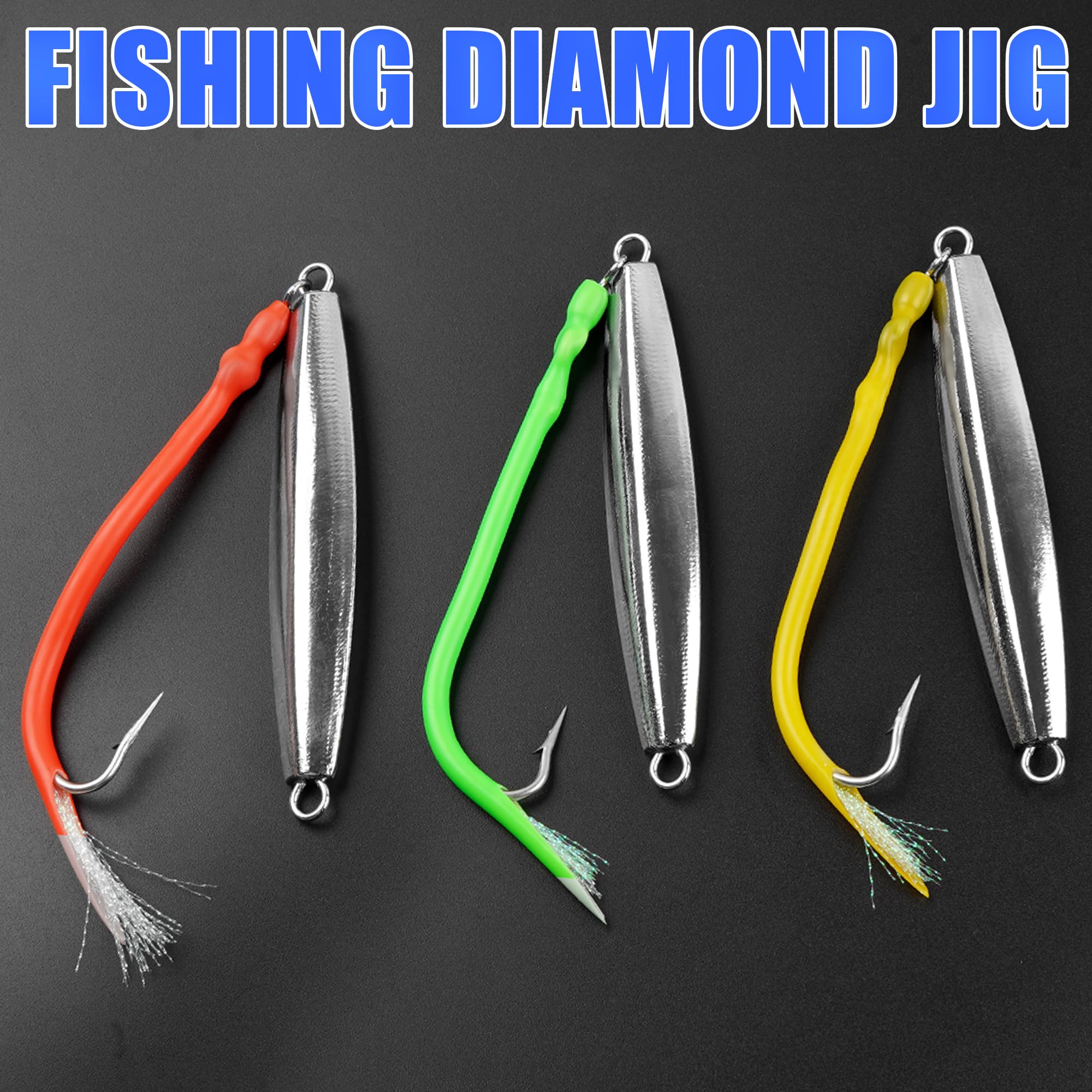Diamond Jigs, esche da pesca in acqua salata, cucchiaio da jigging con coda a tubo diviso, gancio in acciaio inox, esche per pesca in mare profondo, offshore, pesca sul fondo