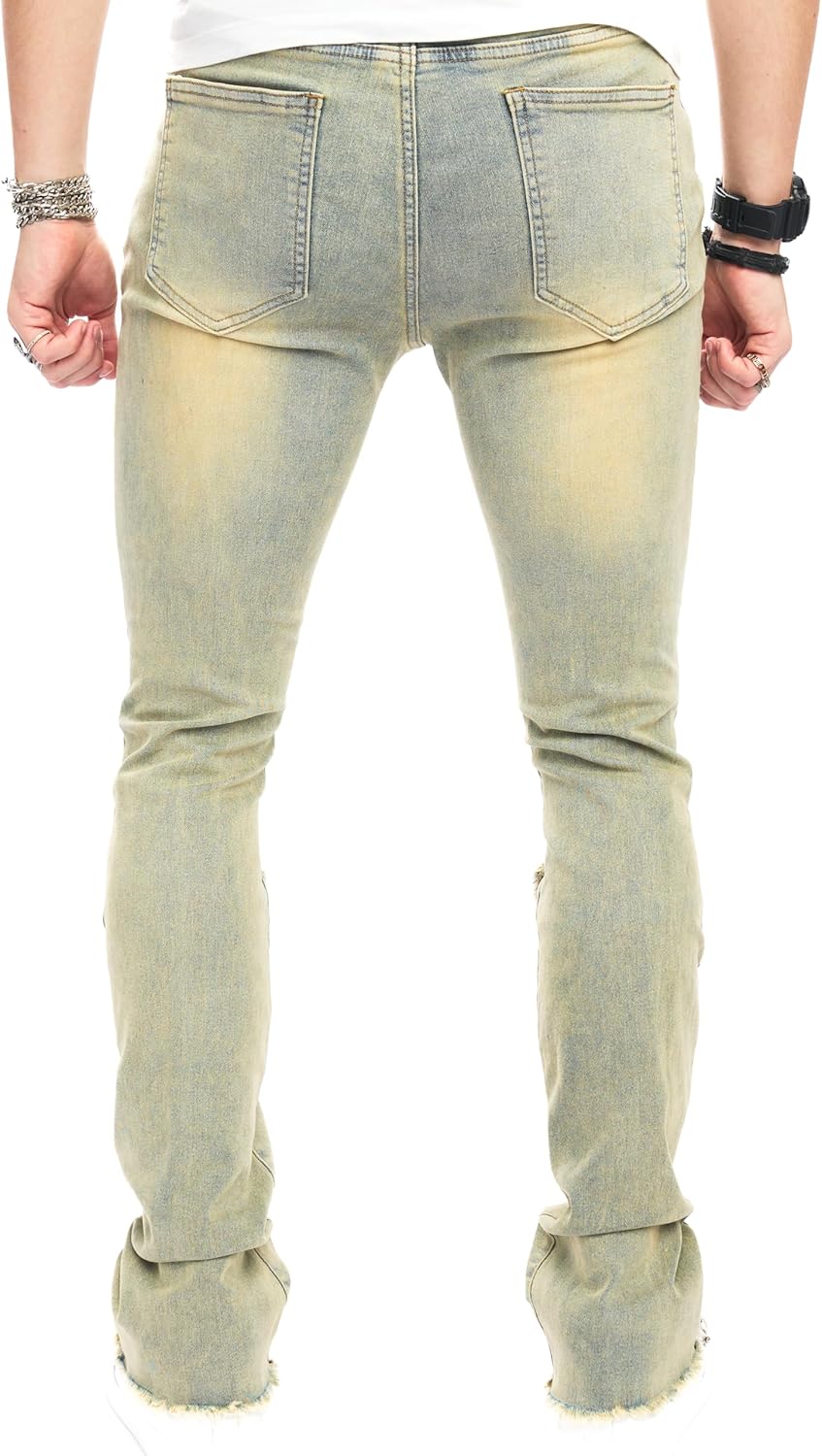 Men's Stacked Jeans Skinny Fit Stretch Jeans Patched Side Striped Straight Leg Denim Male Pants - Image 7