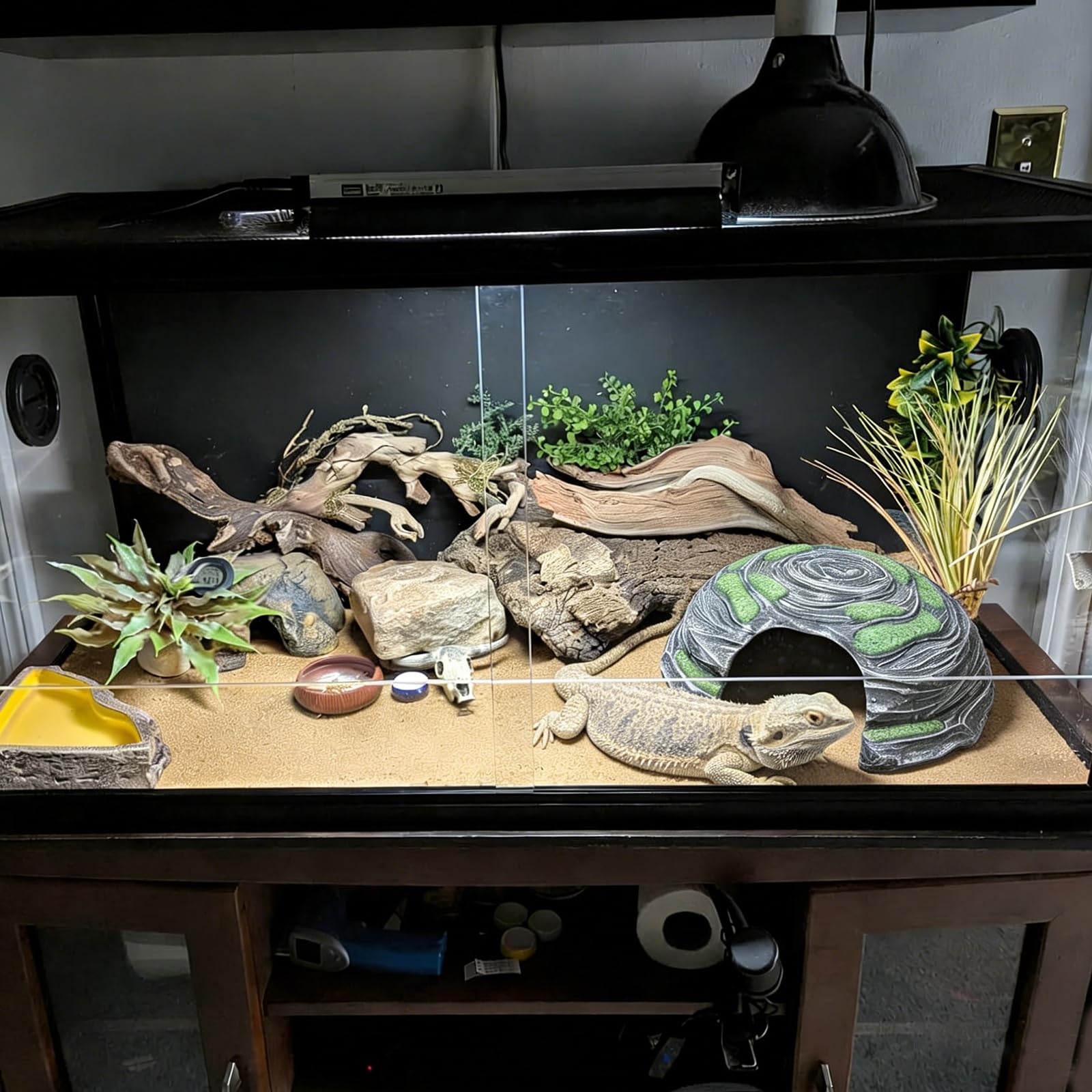 Grande grotta realistica per rettili, terrario, acquario, habitat, nascondiglio in resina per draghi barbuti, lucertole, serpenti, gechi, tartarughe, tartarughe e piccoli anfibi