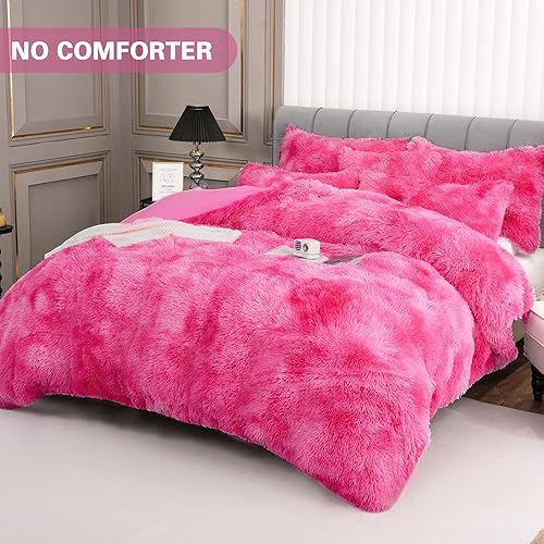 Miniatura 50 de Juego de funda de edredón de felpa esponjosa, tamaño Queen, juego de funda de edredón de terciopelo ultrasuave de lujo, 4 piezas