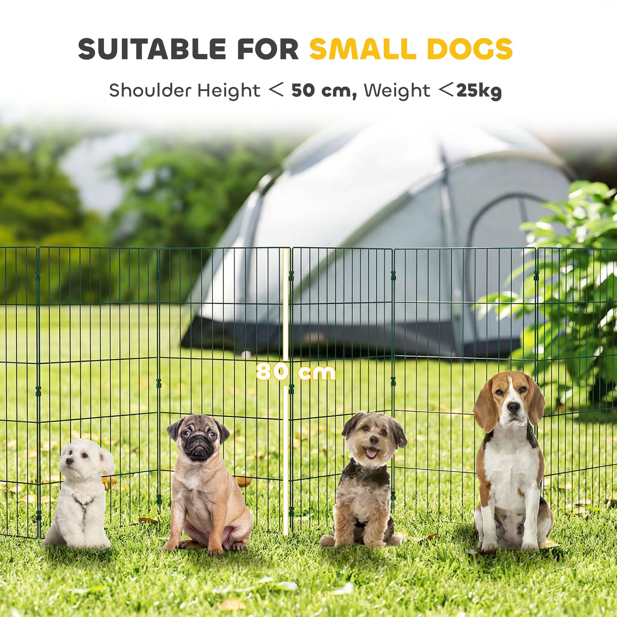 PawHut Corral para mascotas de 8 paneles, corral plegable para interiores y exteriores, incluye estacas de conexión a tierra, 80 cm de altura