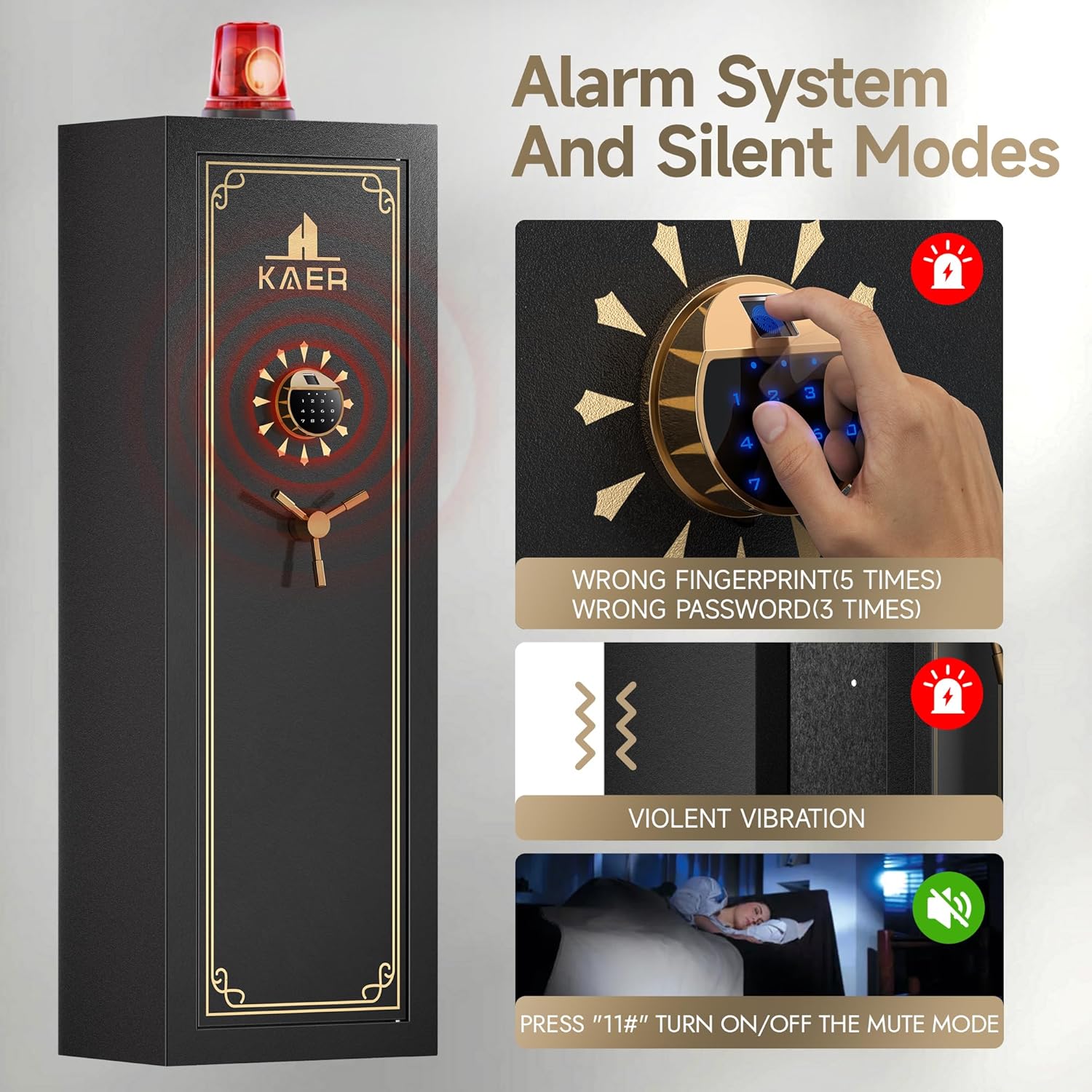 KAER 20 Biometric Gun Safe, Wider and Deeper Fingerprint Gun Safes for Rifle and Pistols, Large Quick Access Heavy-Duty Gun Cabinet for Firearm Ammo with Removable Shelf & Gun Rack, Assembled