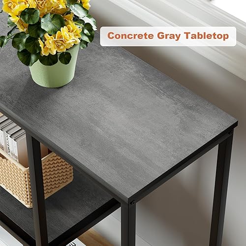 Miniatura 5 de WOHOMO Mesa consola, mesa de entrada estrecha de 12 pulgadas con estantes de almacenamiento de 3 niveles, mesa industrial de sofá de 31.5 pulgadas,