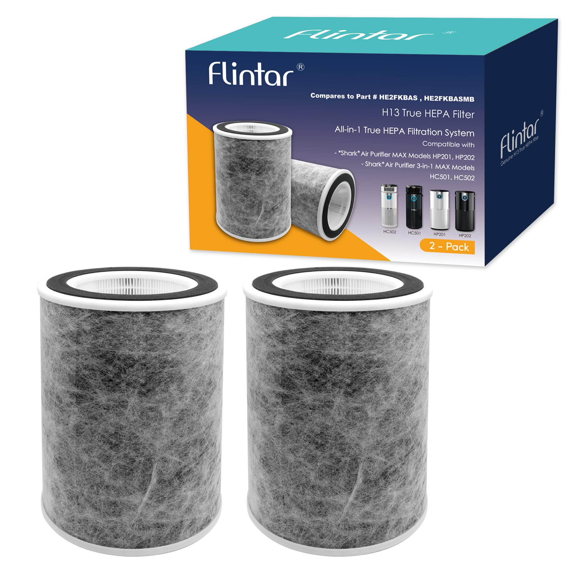 True HEPA Ersatzfilter, kompatibel mit Shark Luftreiniger Max Modellen HP201, HP202 und 3-in-1 Max Modellen HC501, HC502, vergleichbar mit Teilenummern HE2FKBAS und HE2FKBASMB, 2er-Pack