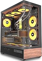 KEDIERS P6 ATX Mid Tower PC Case with 5 PWM ARGB Fans, 270° Tempered Glass View, Type-C, Wood Grain Panels, 360mm Radiator Support