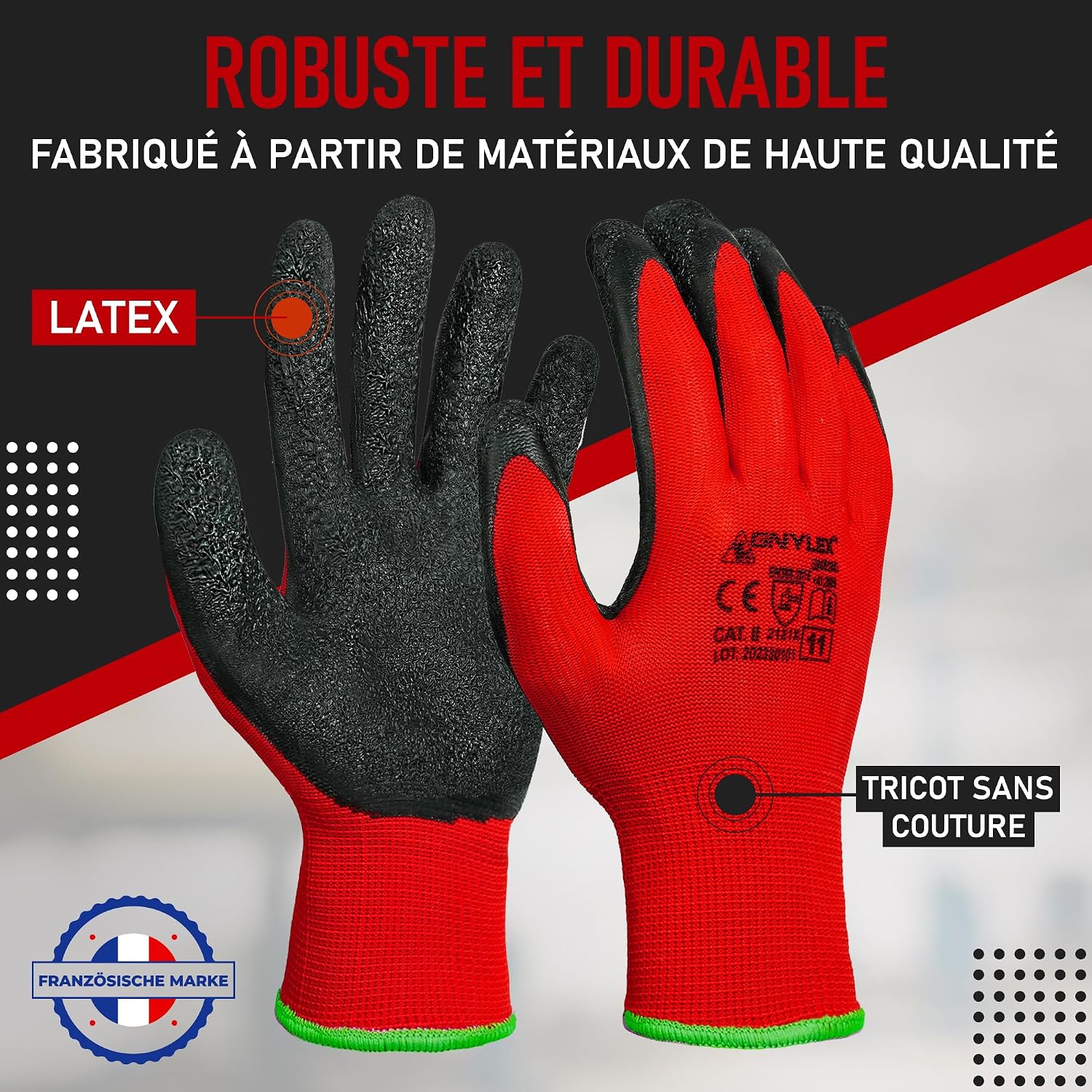 Gant de Travail Homme - (24 Paires) - Résistant à l'abrasion Gants Jardinage Travail avec Revêtement Latex - Gants de Protection Atelier Mecanicien - Taille 10 - XL — vue 4